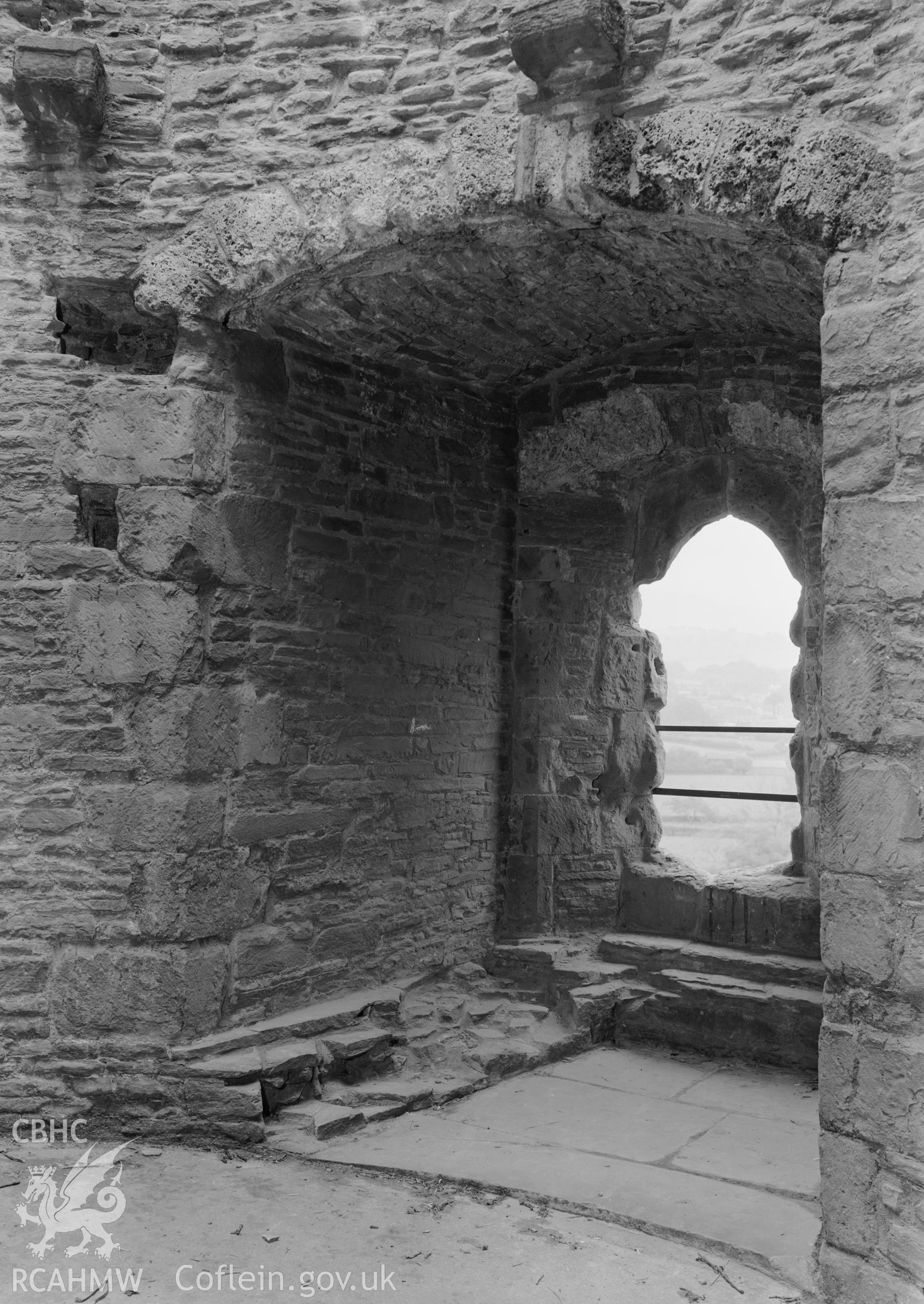 D.O.E photographs of Bronllys Castle Tower - interior window detail.