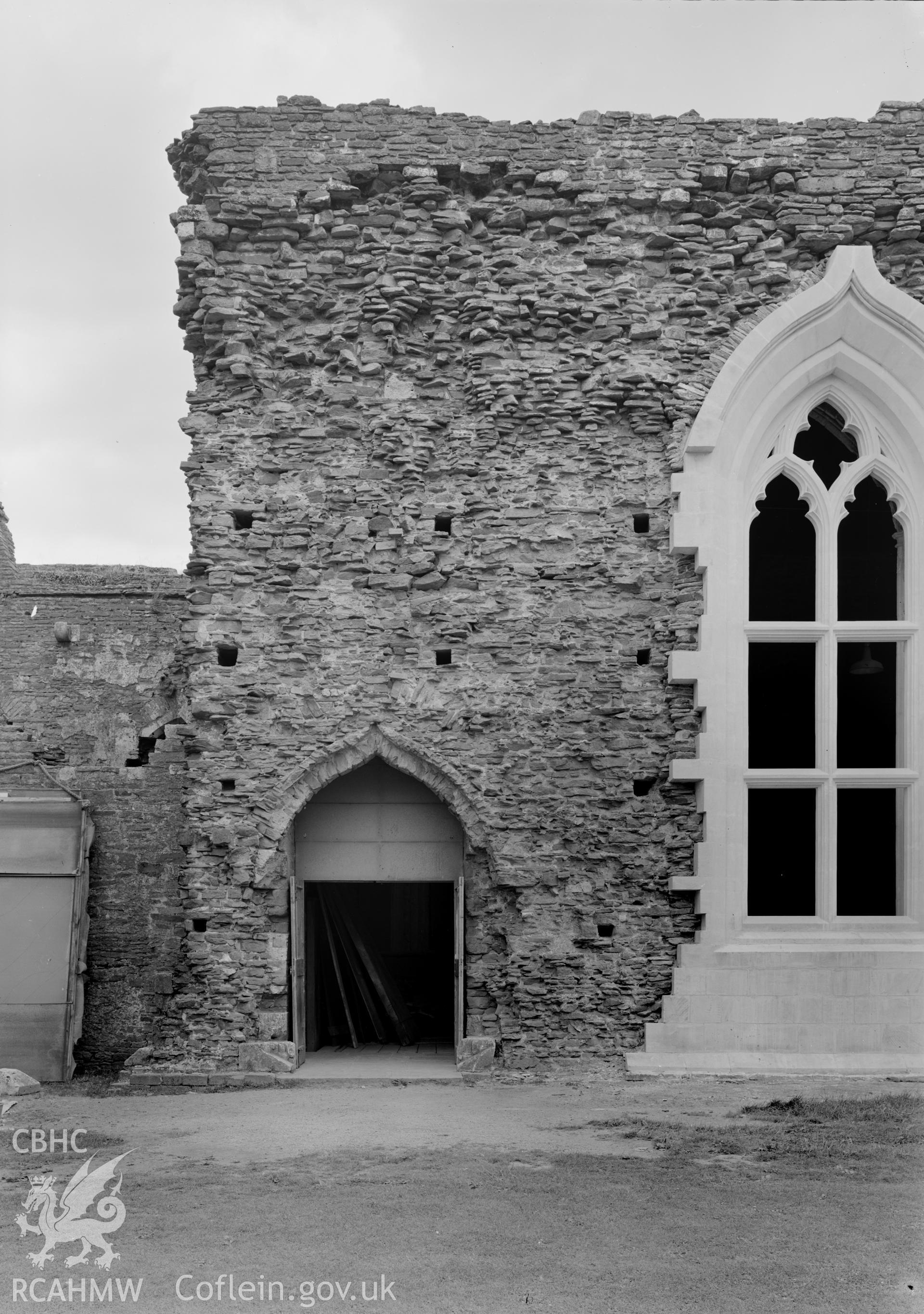 D.O.E photographs of Caerphilly Castle - external view of window No4 and door of Hall.