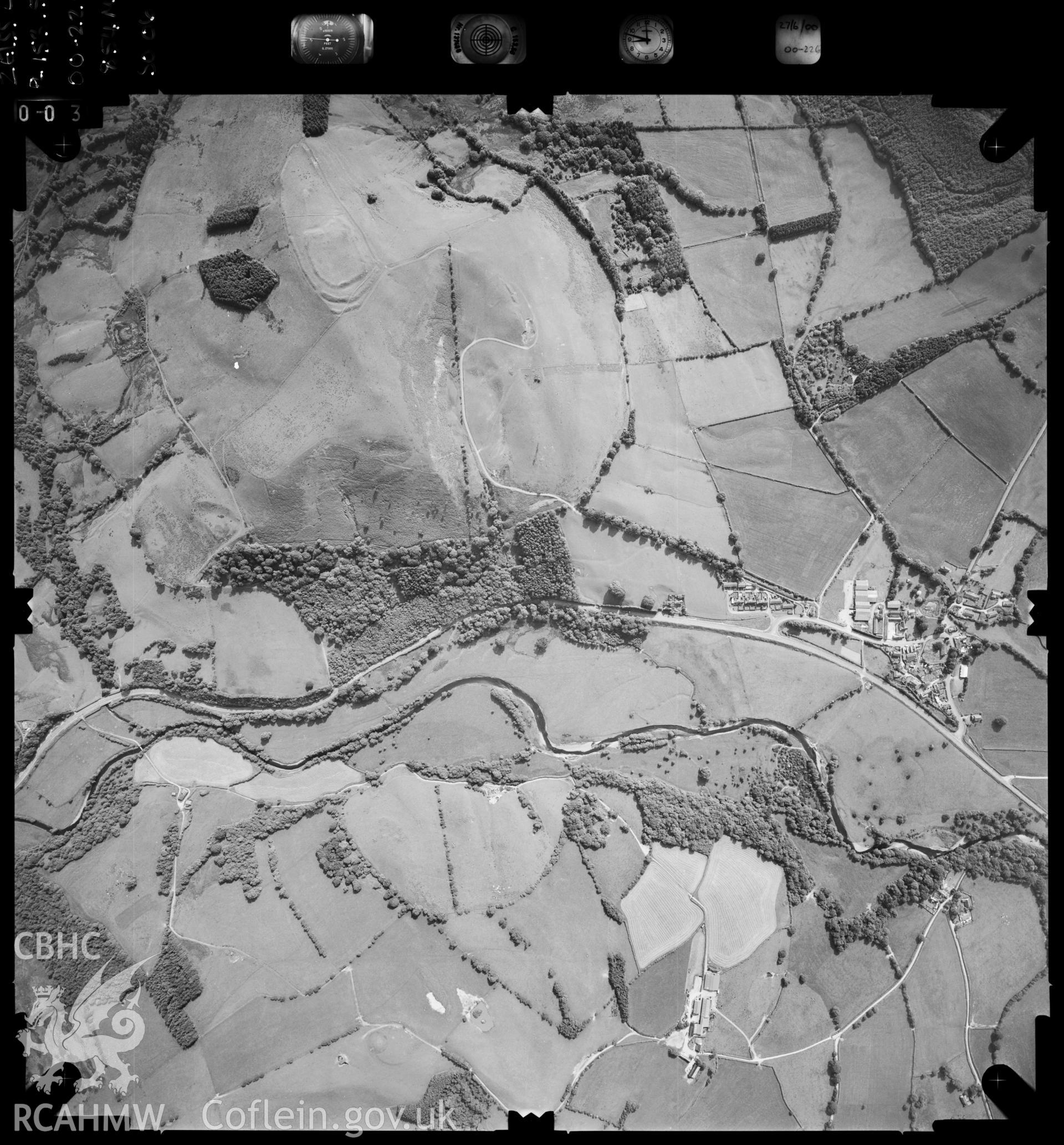 Digitized copy of an aerial photograph showing Llanddewi Ysrtadenny area, taken by Ordnance Survey, 2000.