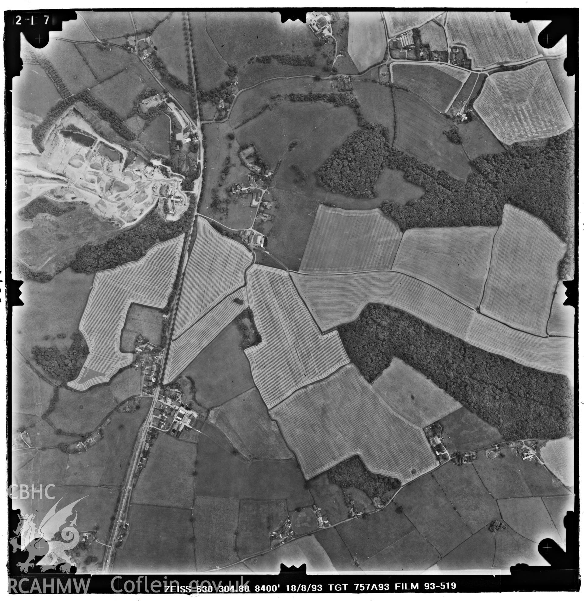 Digitized copy of an aerial photograph showing the Penhow area, taken by Ordnance Survey, 1993.