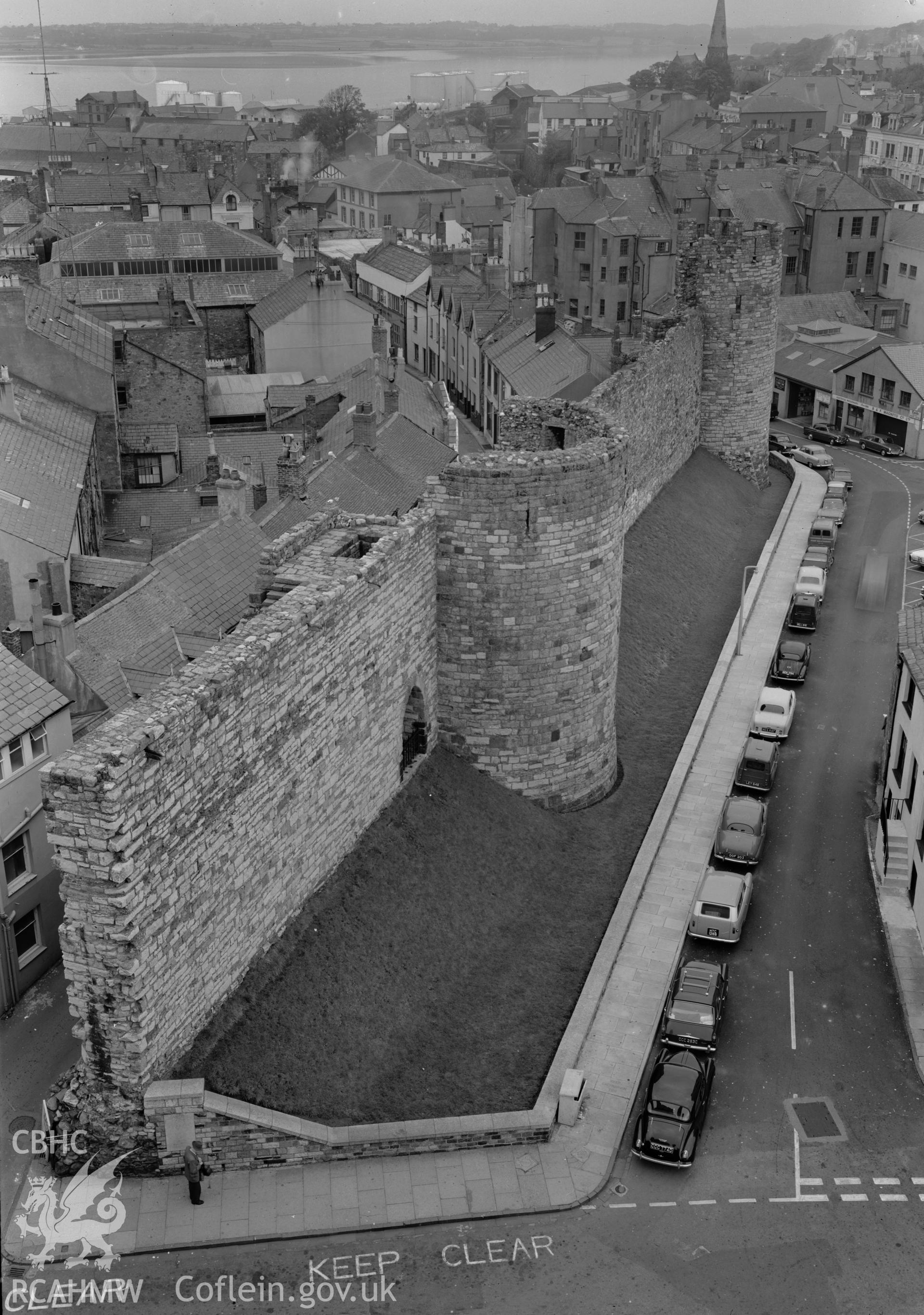 D.O.E photograph of Caernarfon Castle - town walls from the Watch Tower.