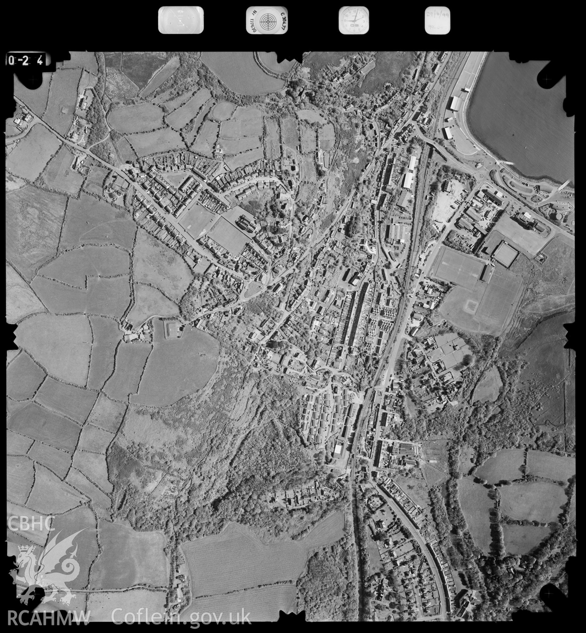 Digitized copy of an aerial photograph showing the Fishguard area, taken by Ordnance Survey, 1999.