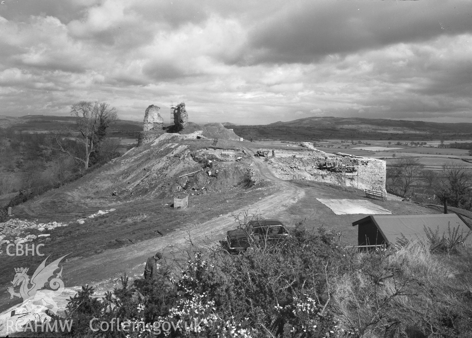 D.O.E photograph of Montgomery Castle - middle and inner wards from the south.