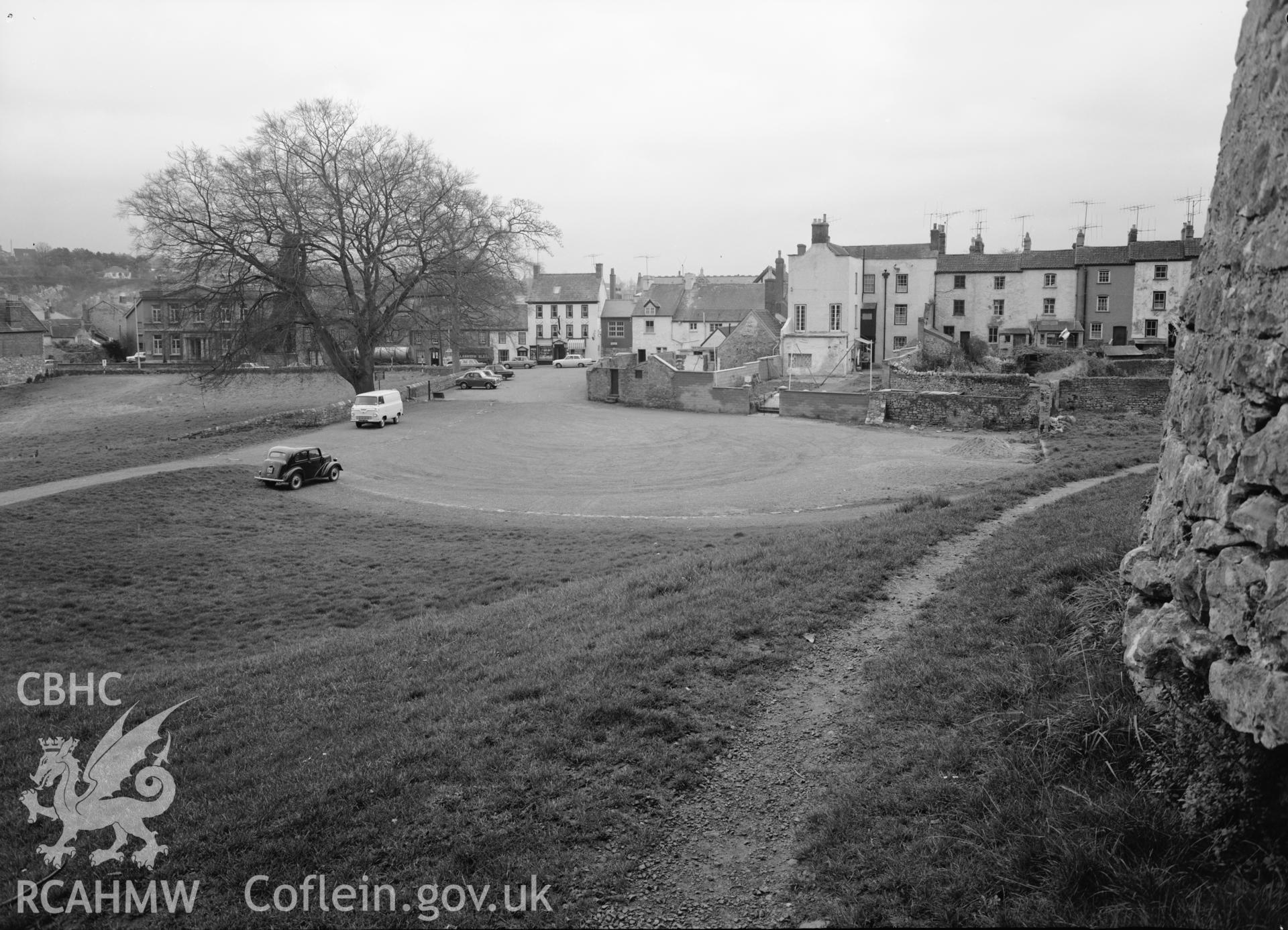 D.O.E photograph of Chepstow Castle - car park seen from Castle entrance.