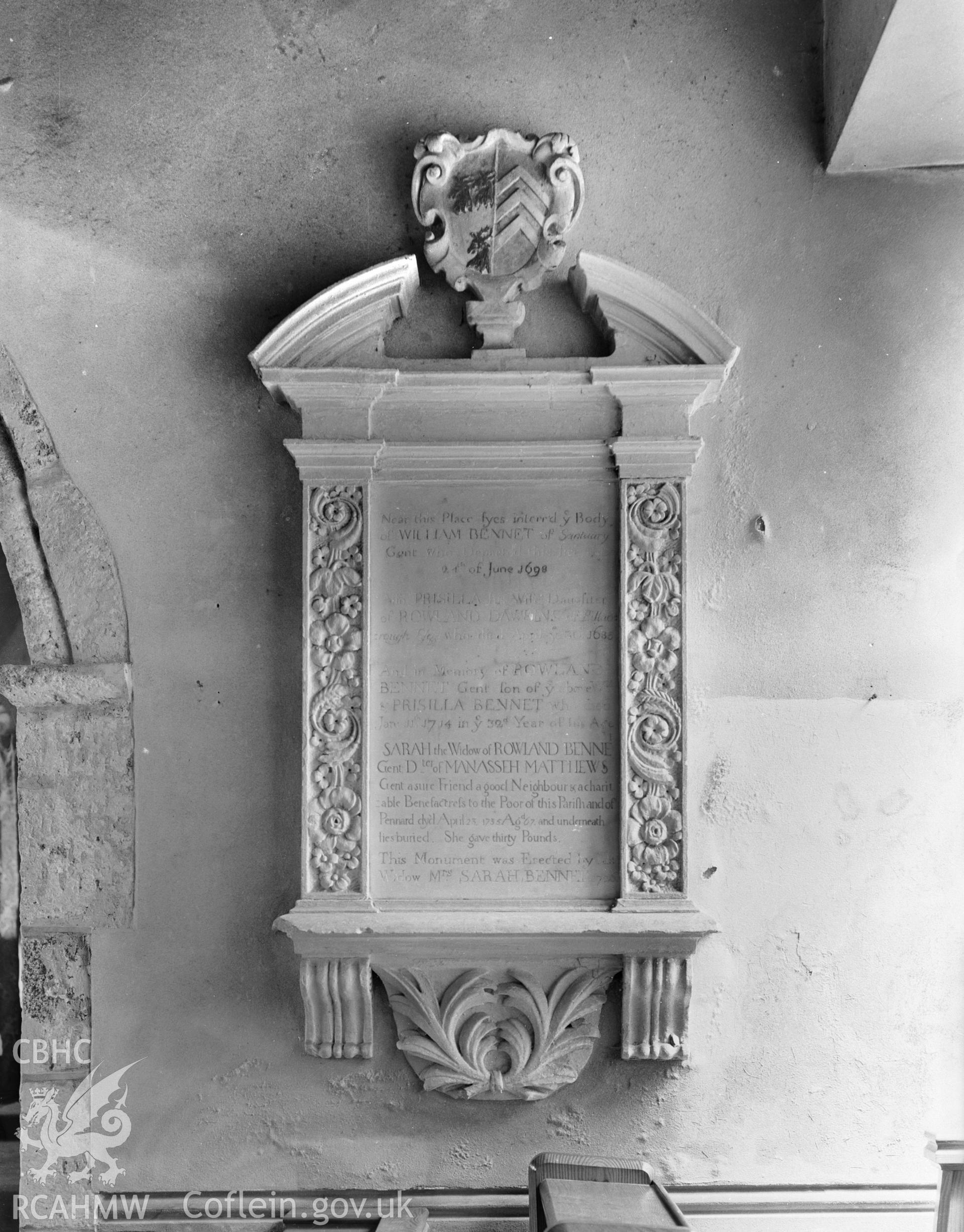 Memorial on the east wall of the nave.