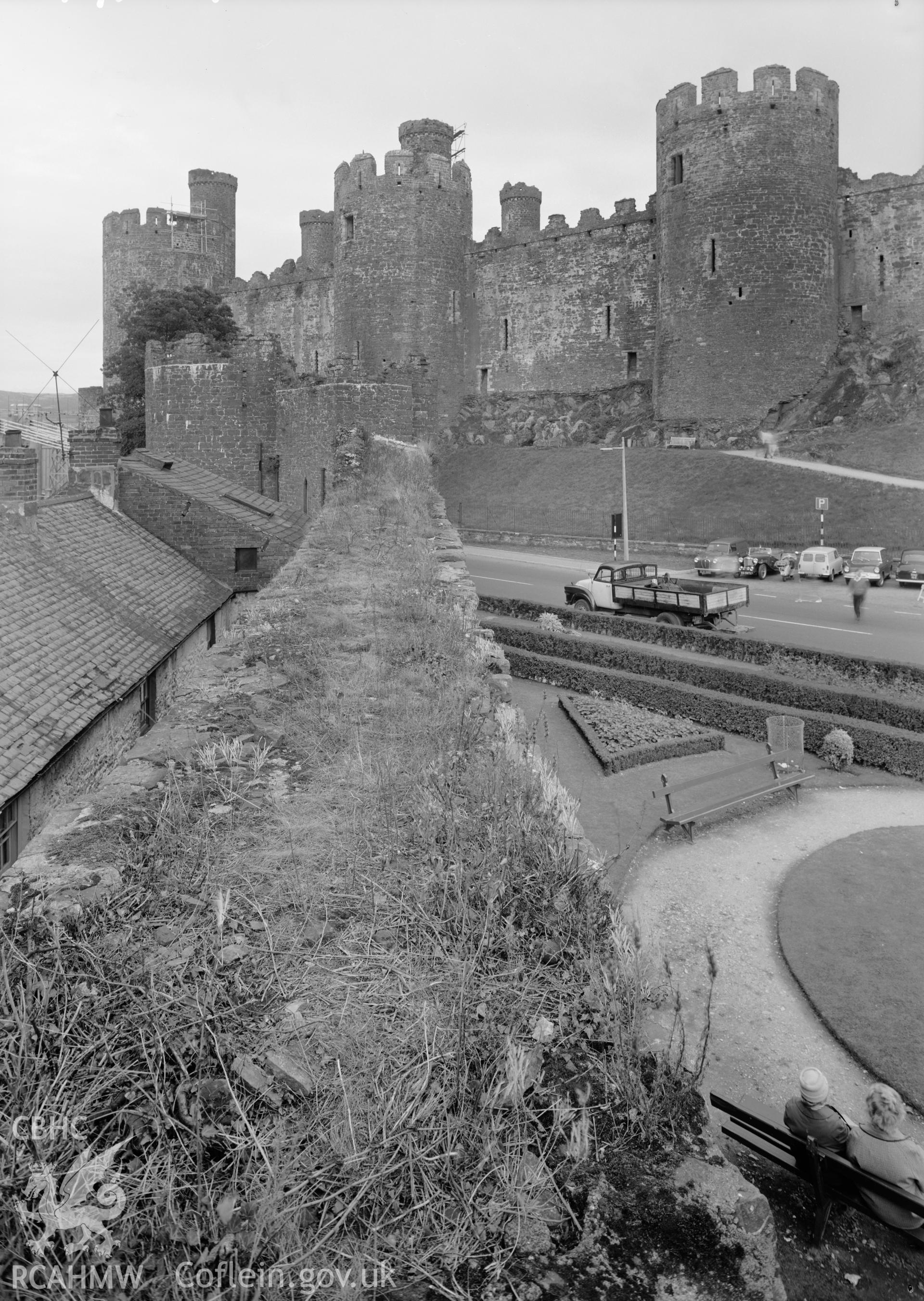 D.O.E photograph of Conwy Town Wall and Millgate before treatment - wall top of wall, section one.