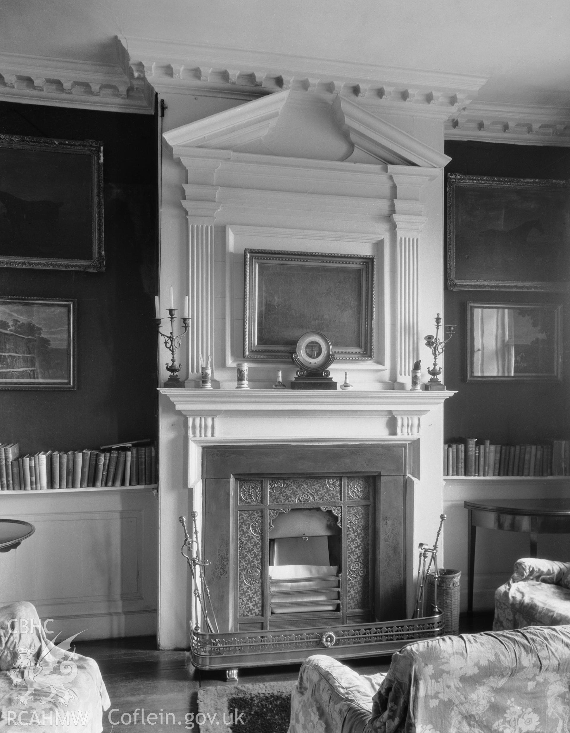 View of fireplace in the library