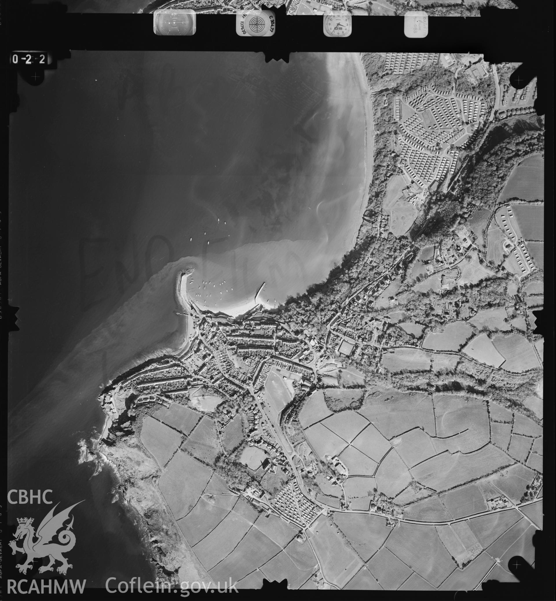 Digitized copy of an aerial photograph showing the New Quay area taken by Ordnance Survey, 1990.