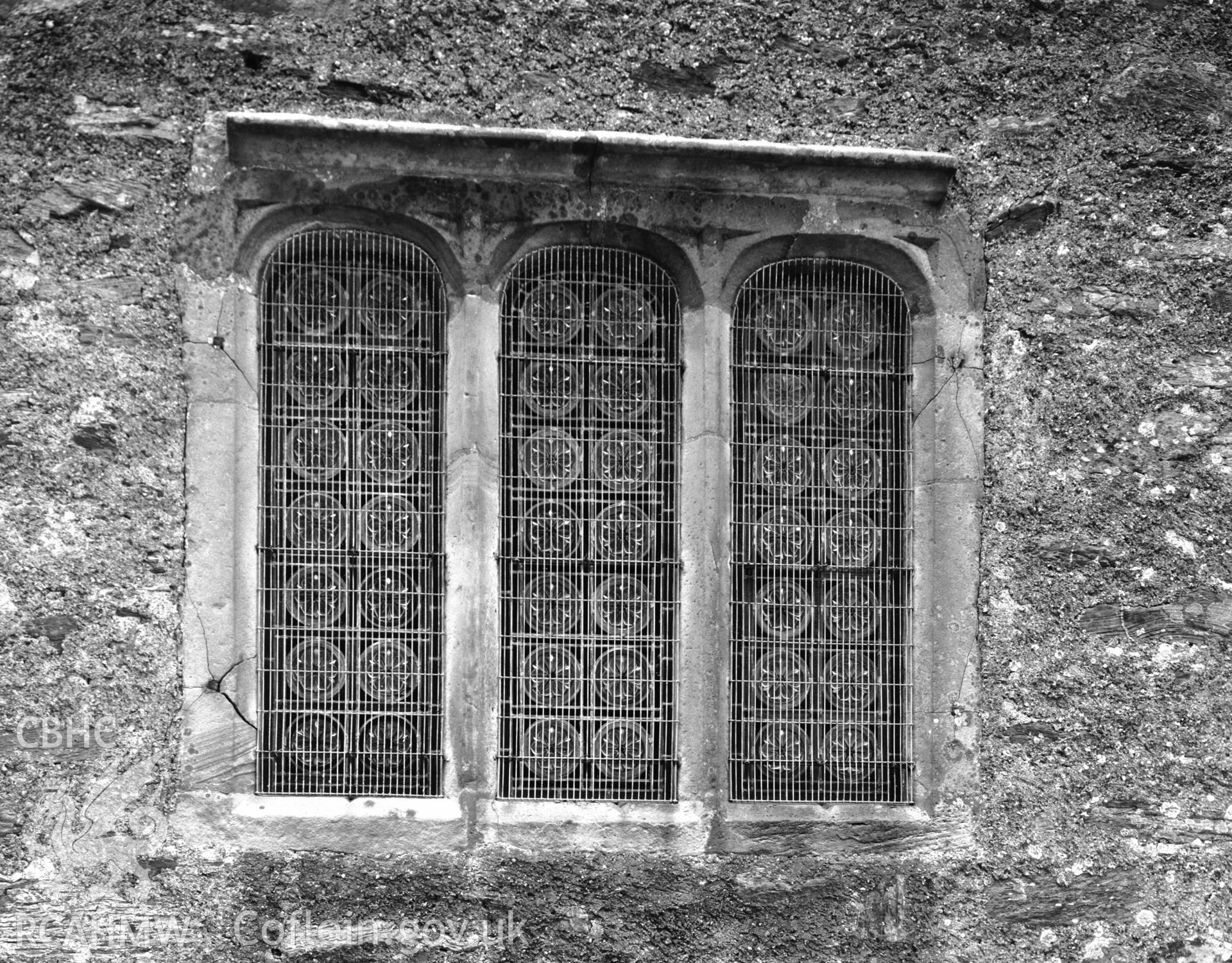 Black and white print of a window at St Mary's Church, Bodewryd.