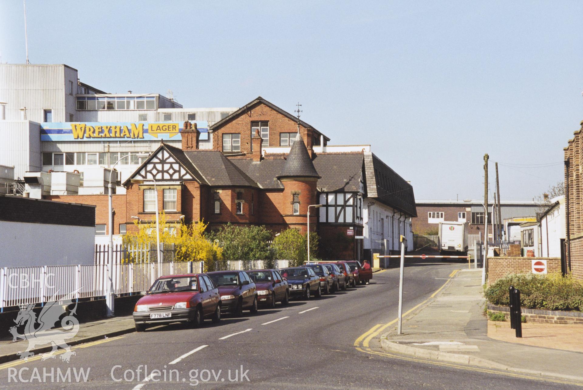 Wrexham Lager Brewery; colour photograph showing exterior view, taken by A. Moyes, 16th March 1998.