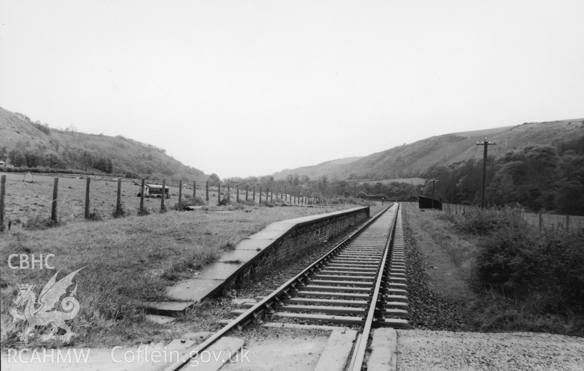Black and white photograph showing Llanerchaeron Halt, taken by Rev Rokeby, 4th May 1961. From Rokeby Collection Album II, part 2, no 49c.