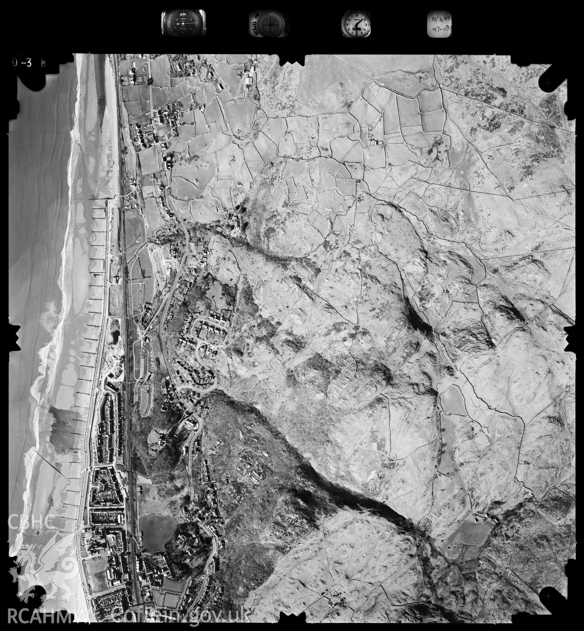 Digitized copy of an aerial photograph showing the Barmouth area, taken by Ordnance Survey, 1997.