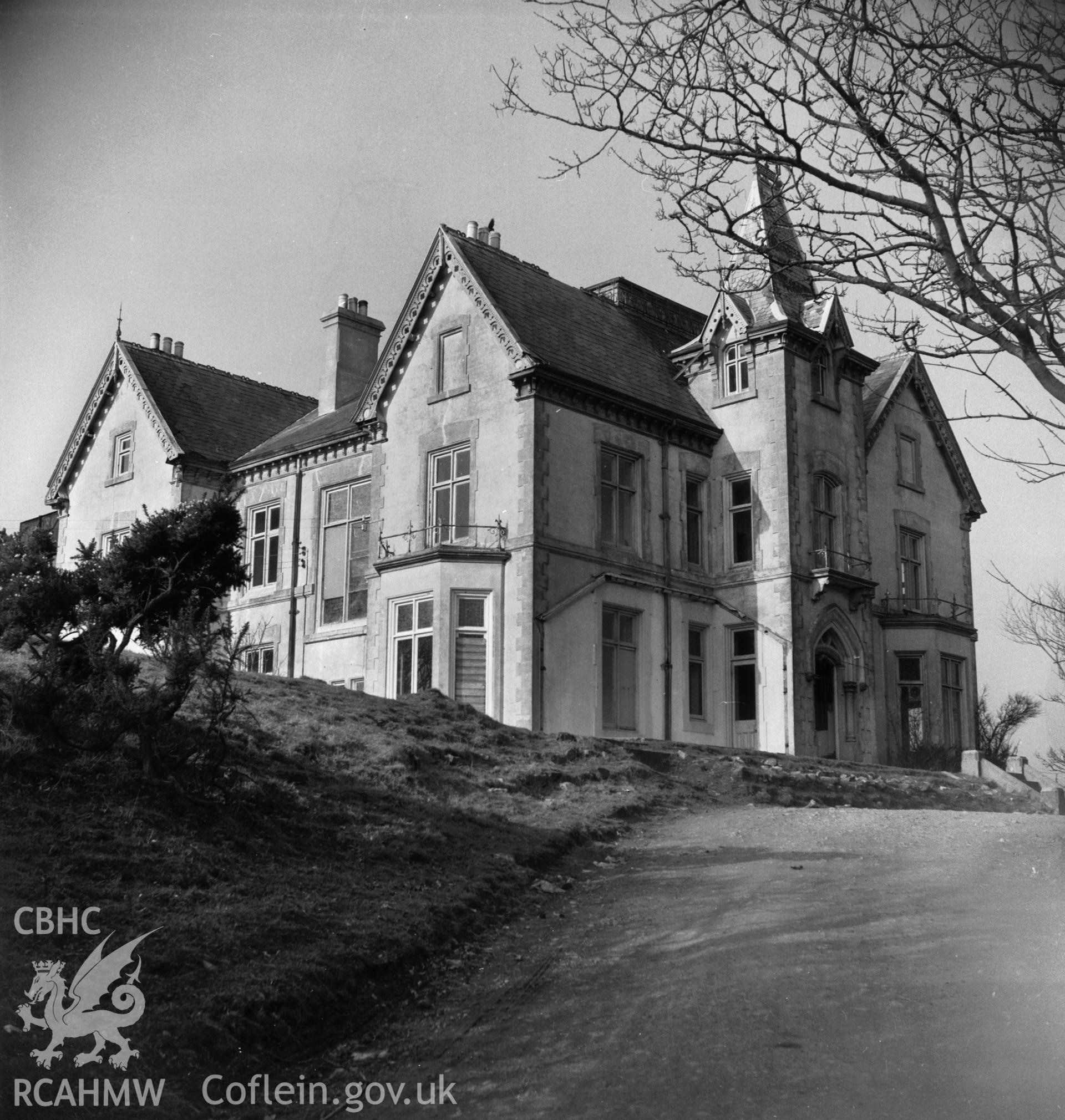 Digitised copy of a black and white negative showing Wylfa Hall, produced by RCAHMW before 1960