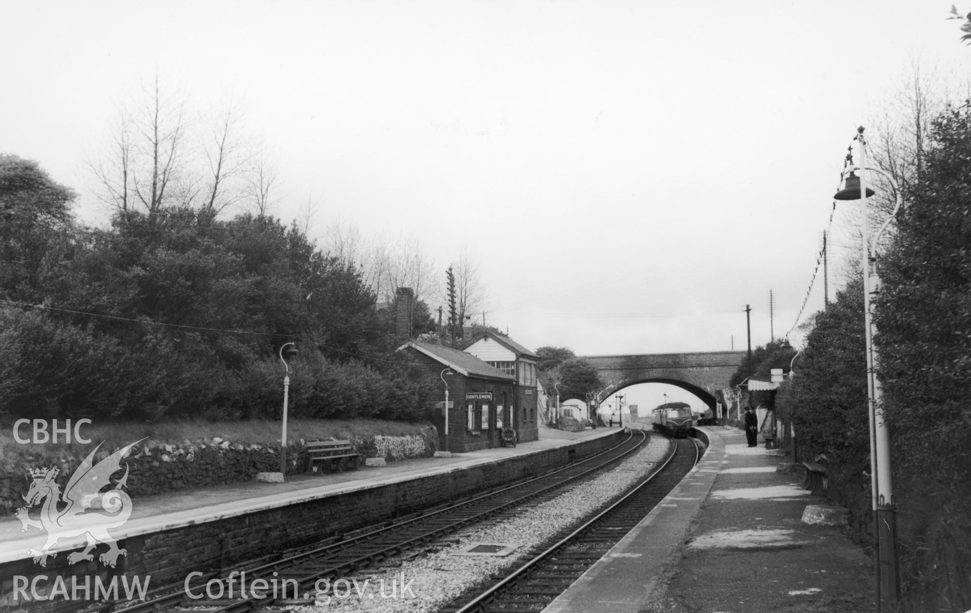 Black and white photograph showing Cockett Railway Station, taken by Rev Rokeby, 3rd May 1961. From Rokeby Collection Album VI, part 2, no 76c.