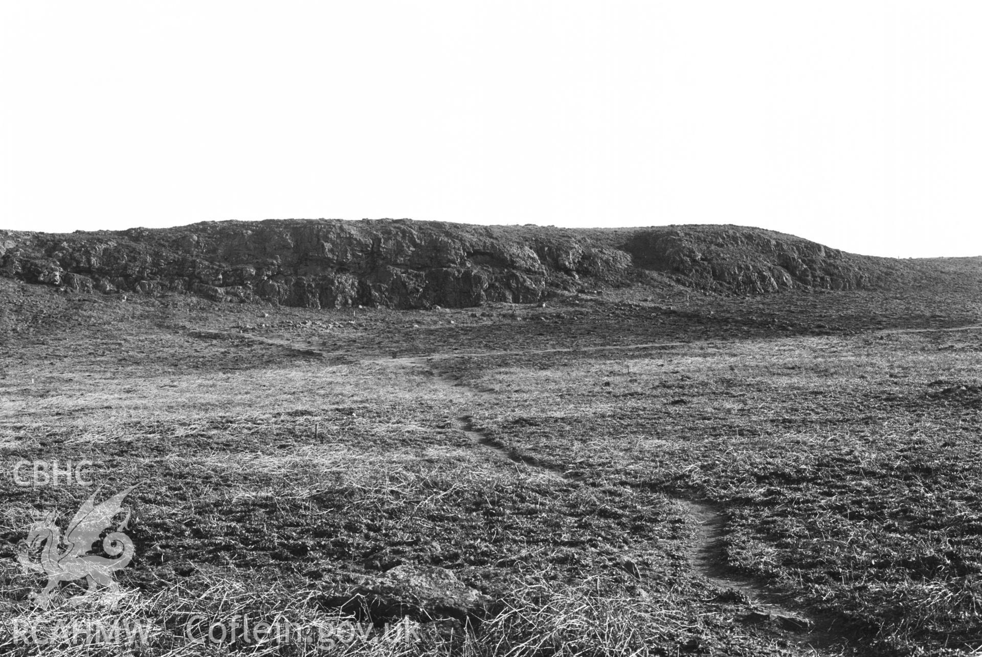 One black and white photograph showing field survey on Skomer, 1985