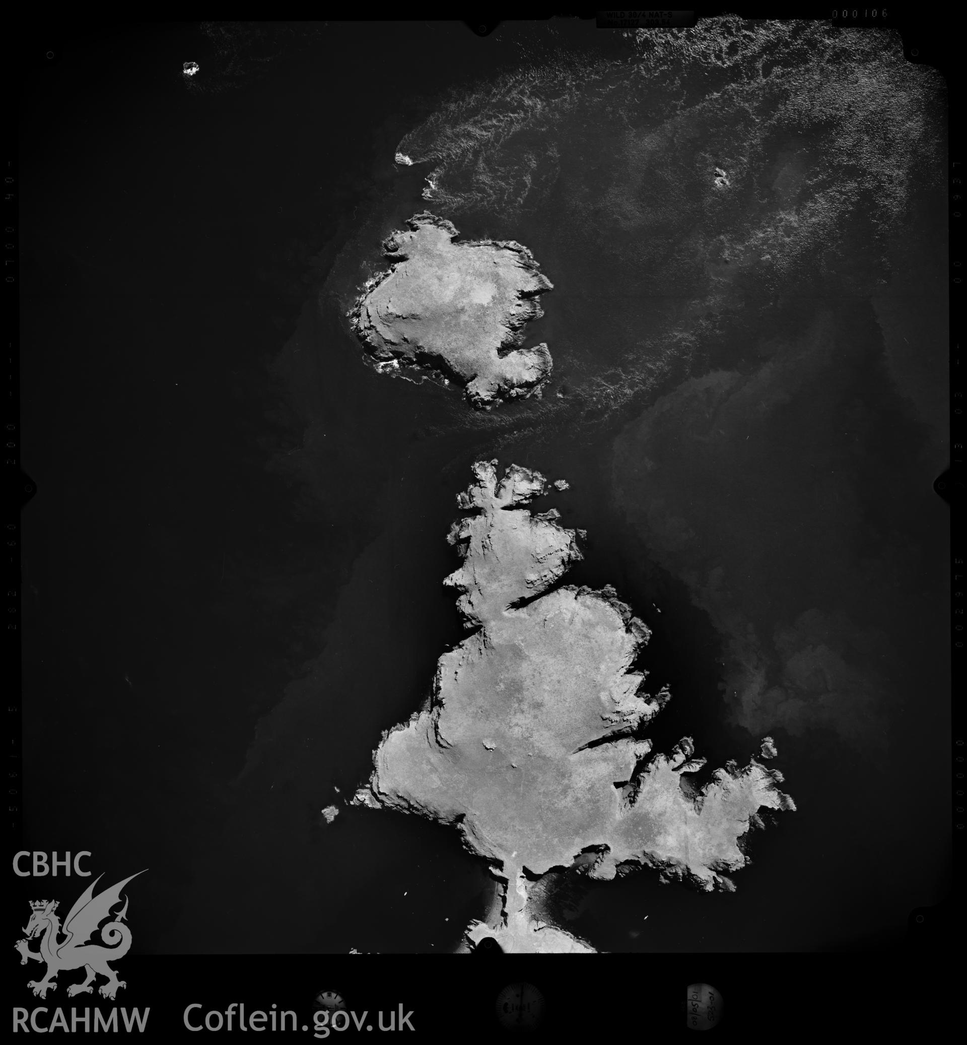 Digitized copy of an aerial photograph showing Skomer Island, taken by Ordnance Survey,  2001.