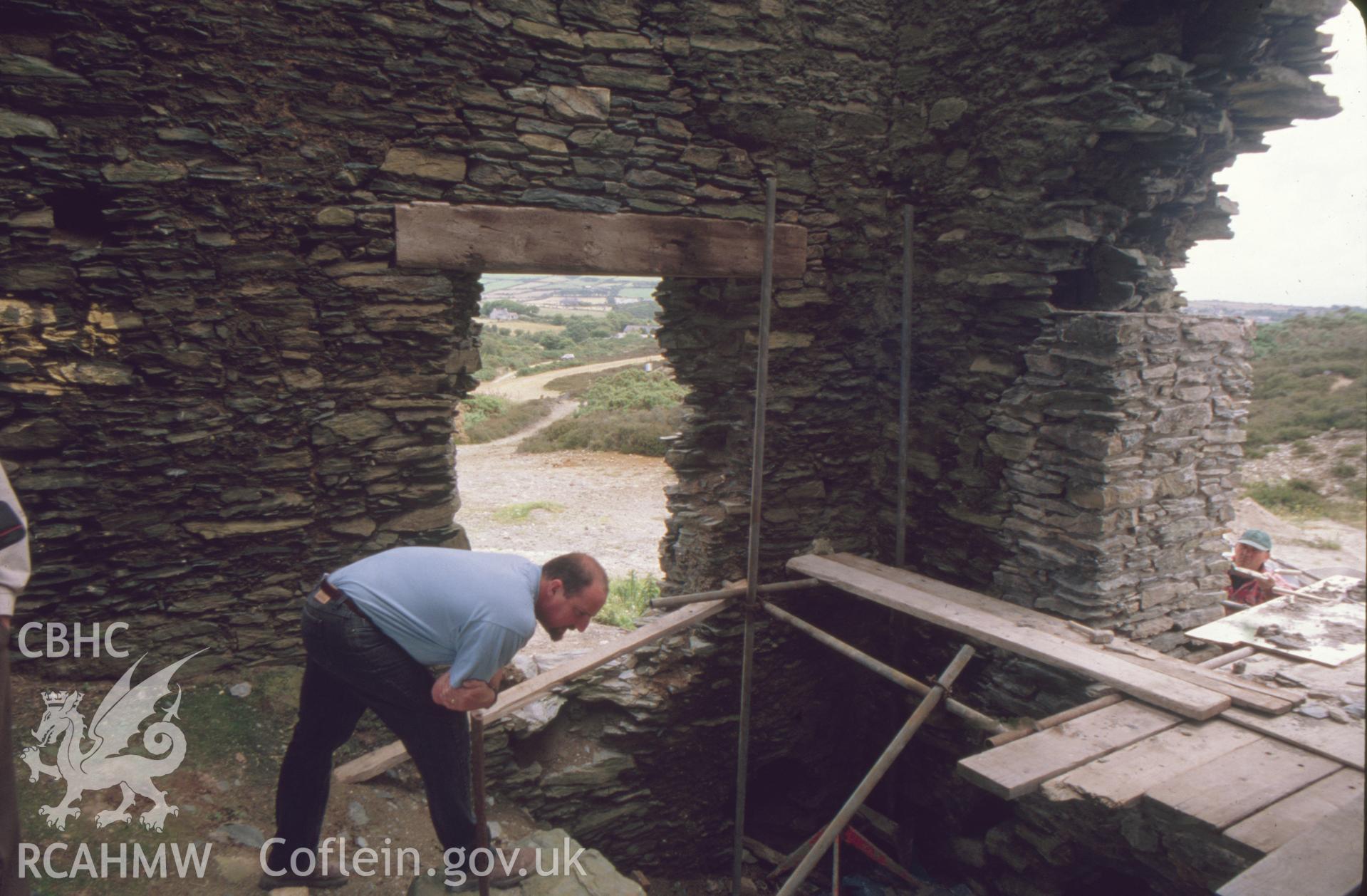 Digitized 35mm slide showing Pearl Shaft engine house bob wall.