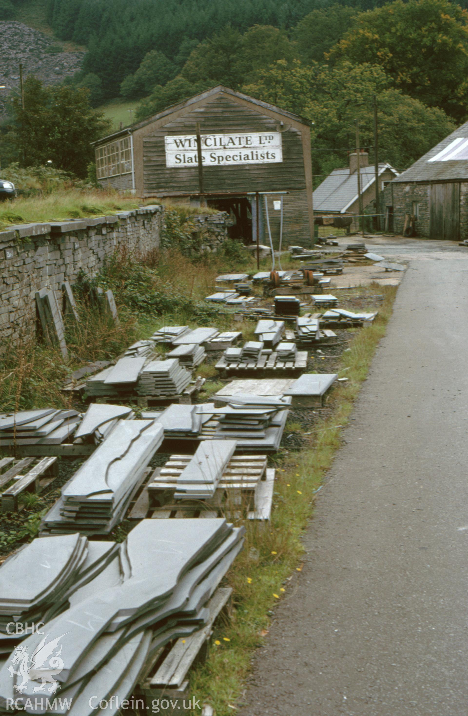 Digitized 35mm slide showing Aberllefenni slate quarries, works.