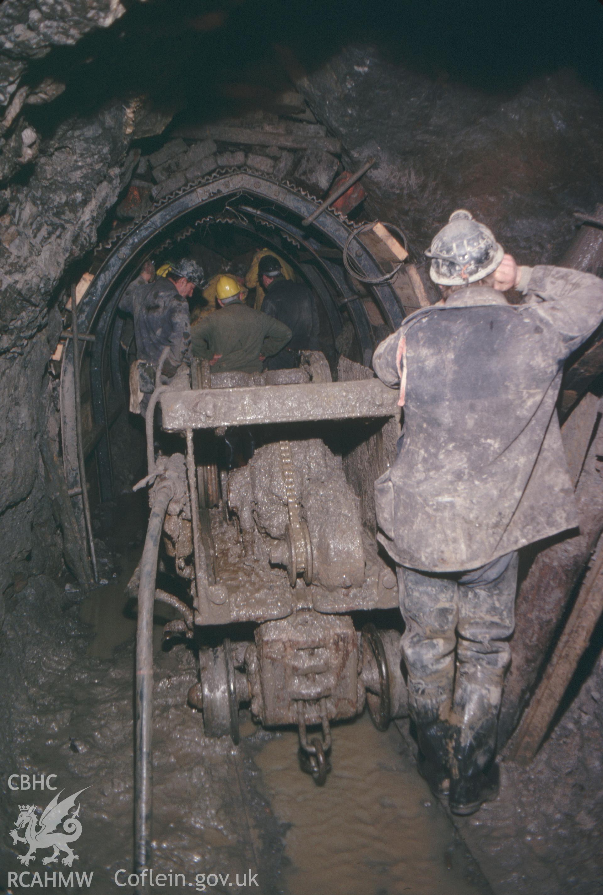 Digitized 35mm slide showing Milwr Tunnel leading to Cae Mawr shaft.
