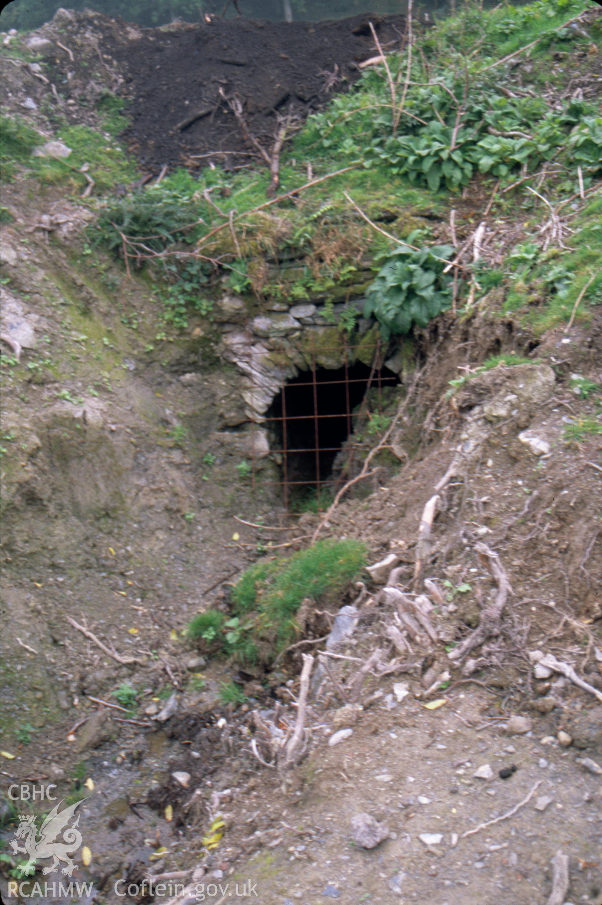 Digitized 35mm slide showing Llangynog Mine Llangynog Mine, level.