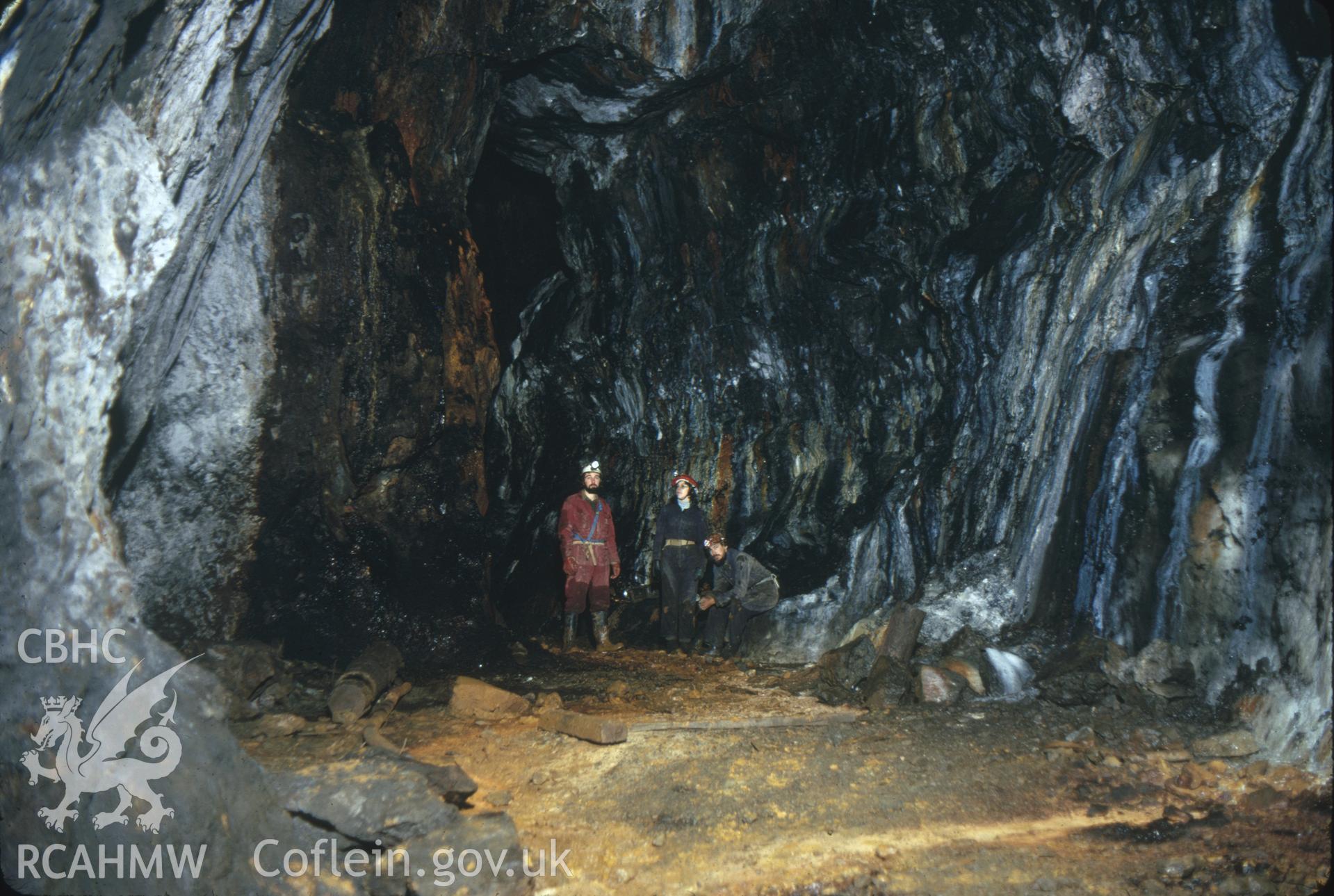 Digitized 35mm slide of Aberllyn Mine, Betwys-y-coed, showing cathedral stope.