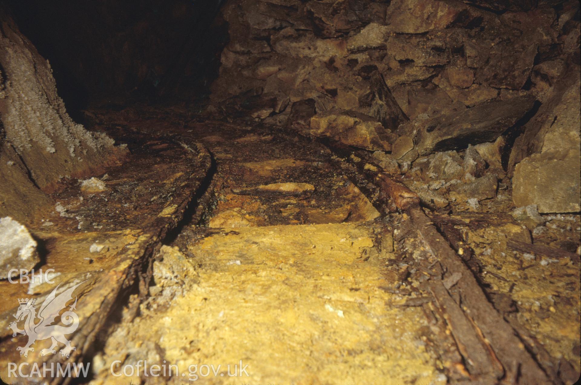 Digitized 35mm slide of Britannia Mine 15" rails.