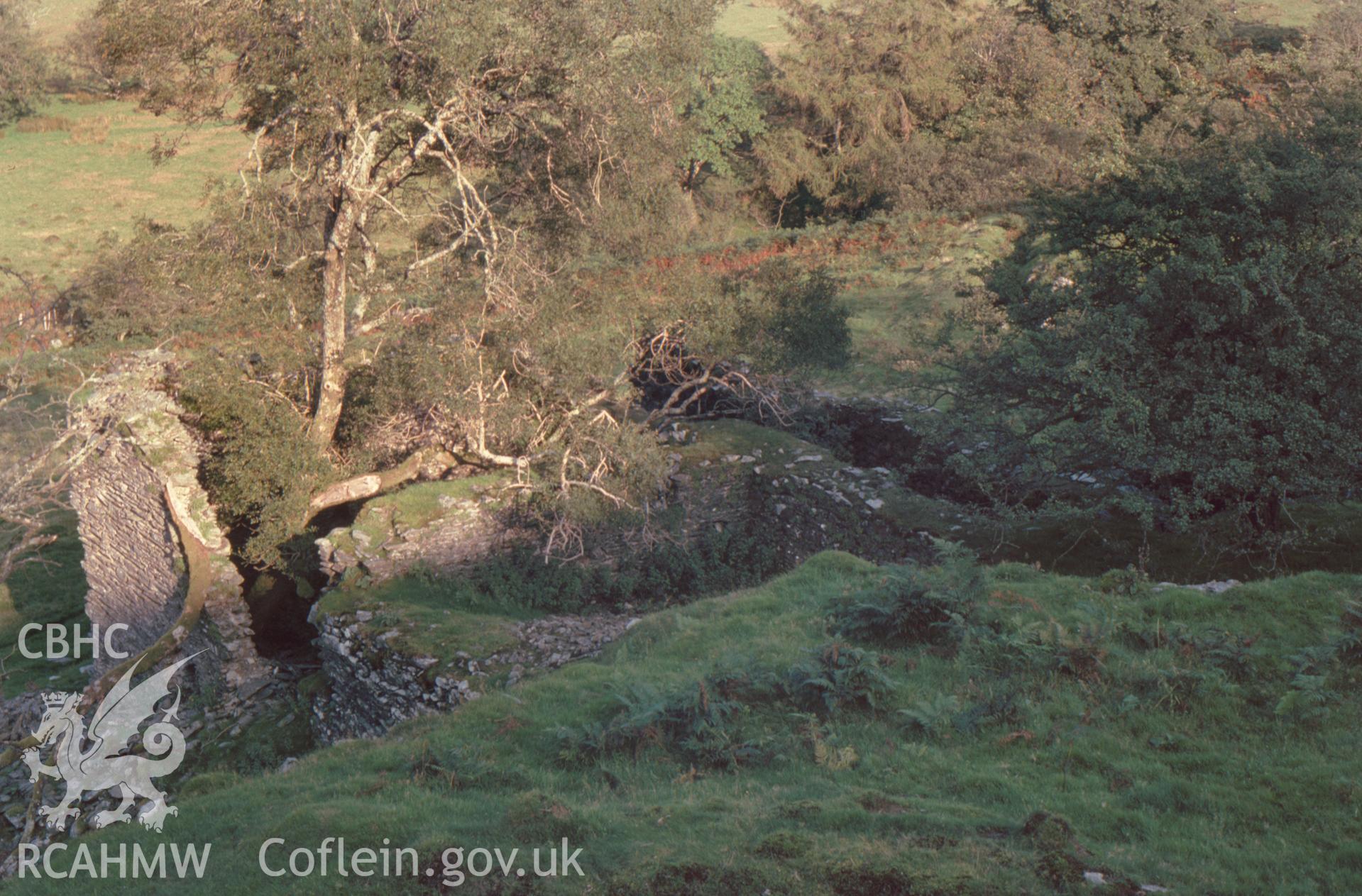 Digitized 35mm slide showing Ty- Newydd Mine: wheelpit and crusher
