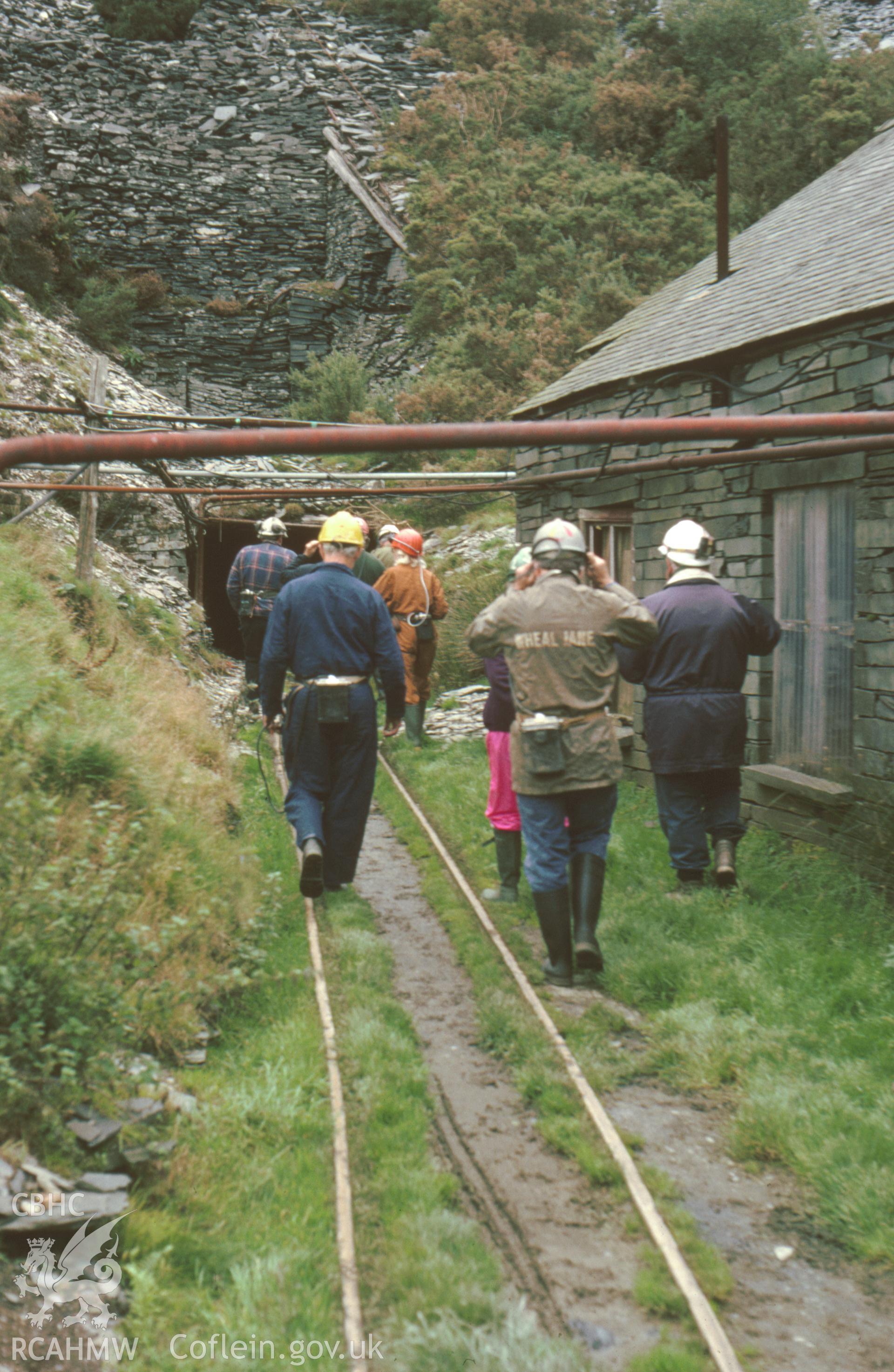 Digitized 35mm slide showing Aberllefenni slate quarries, adit entrance.