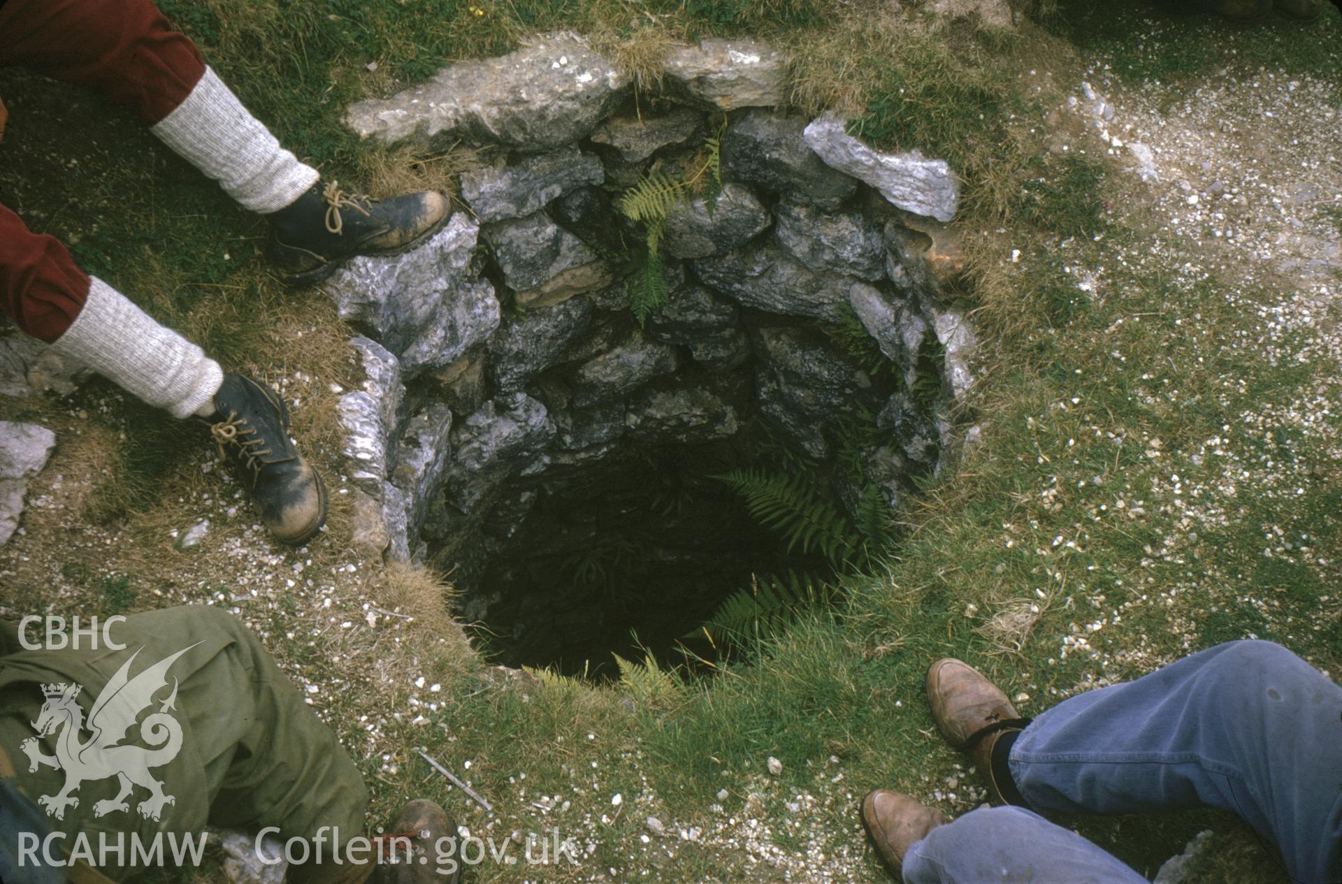 Digitized 35mm slide of Belgrave Mine, Llanarmon, showing open shaft.