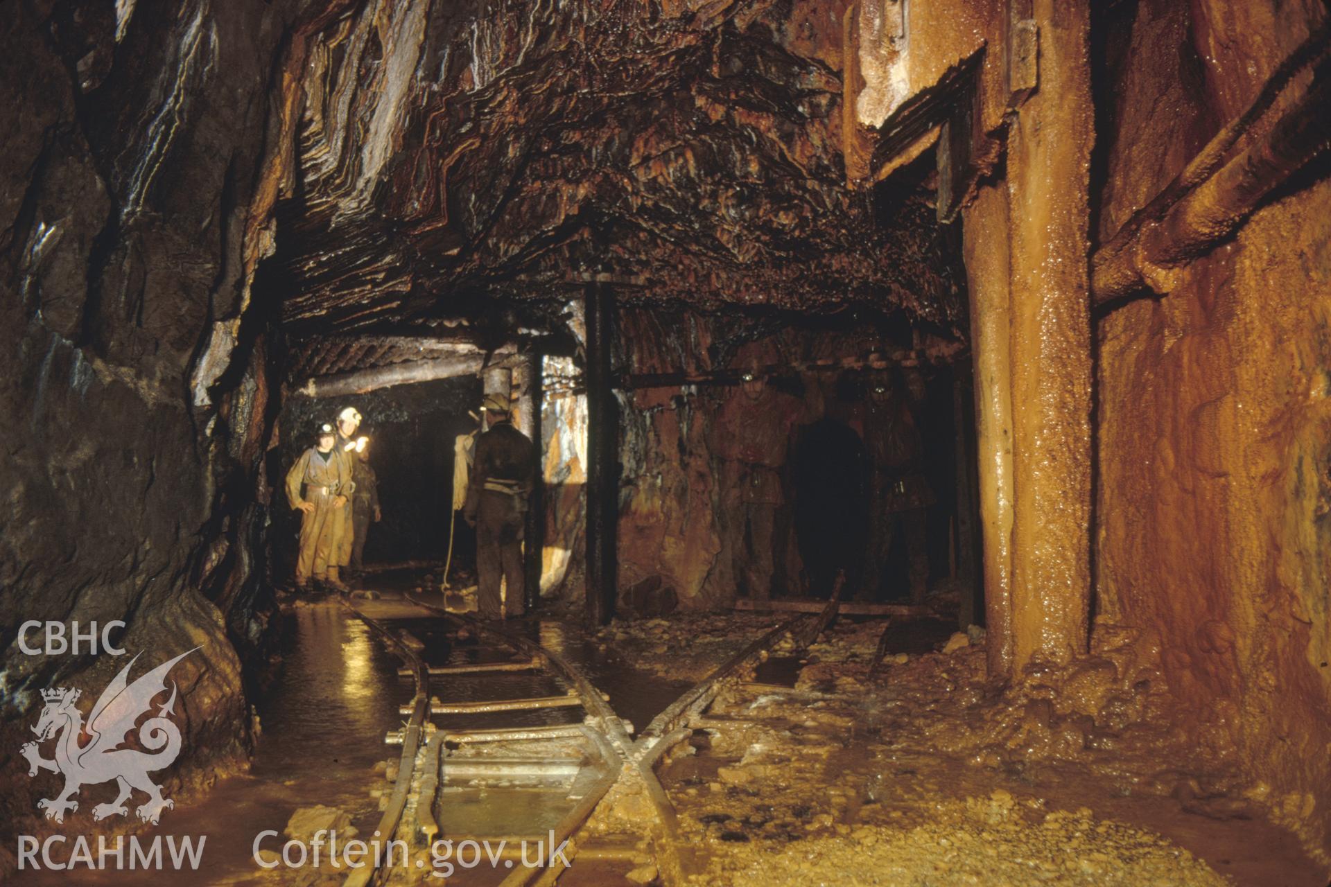 Digitized 35mm slide of Parc Mine, ore chute, taken by Christopher J. Williams, and loaned by him for copying.