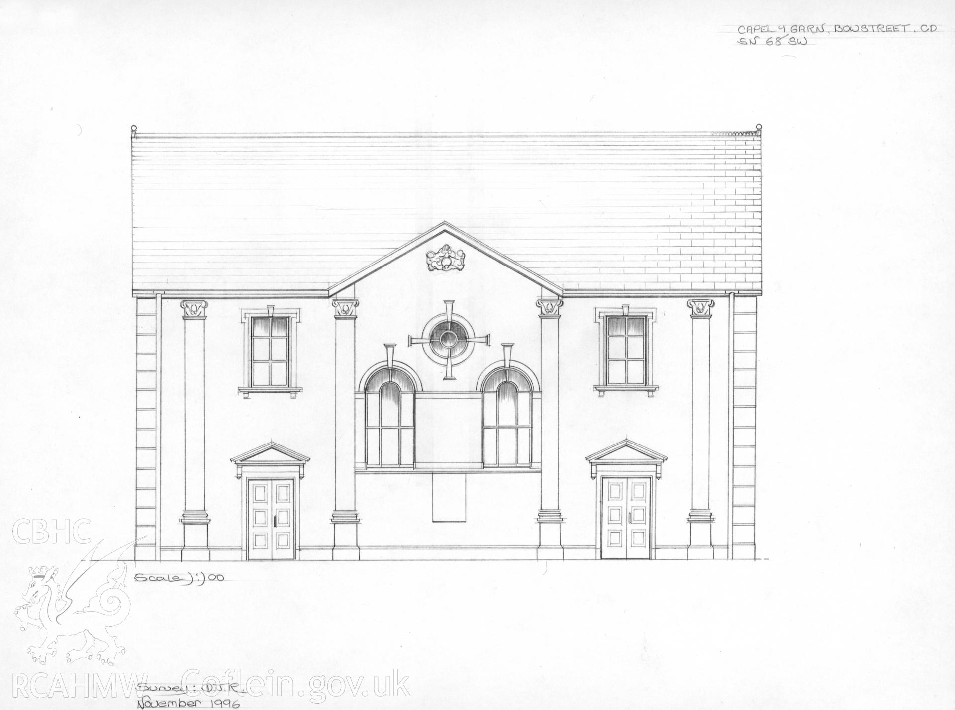 Pencil drawing showing elevation, by Dylan Roberts, dated November 1996.