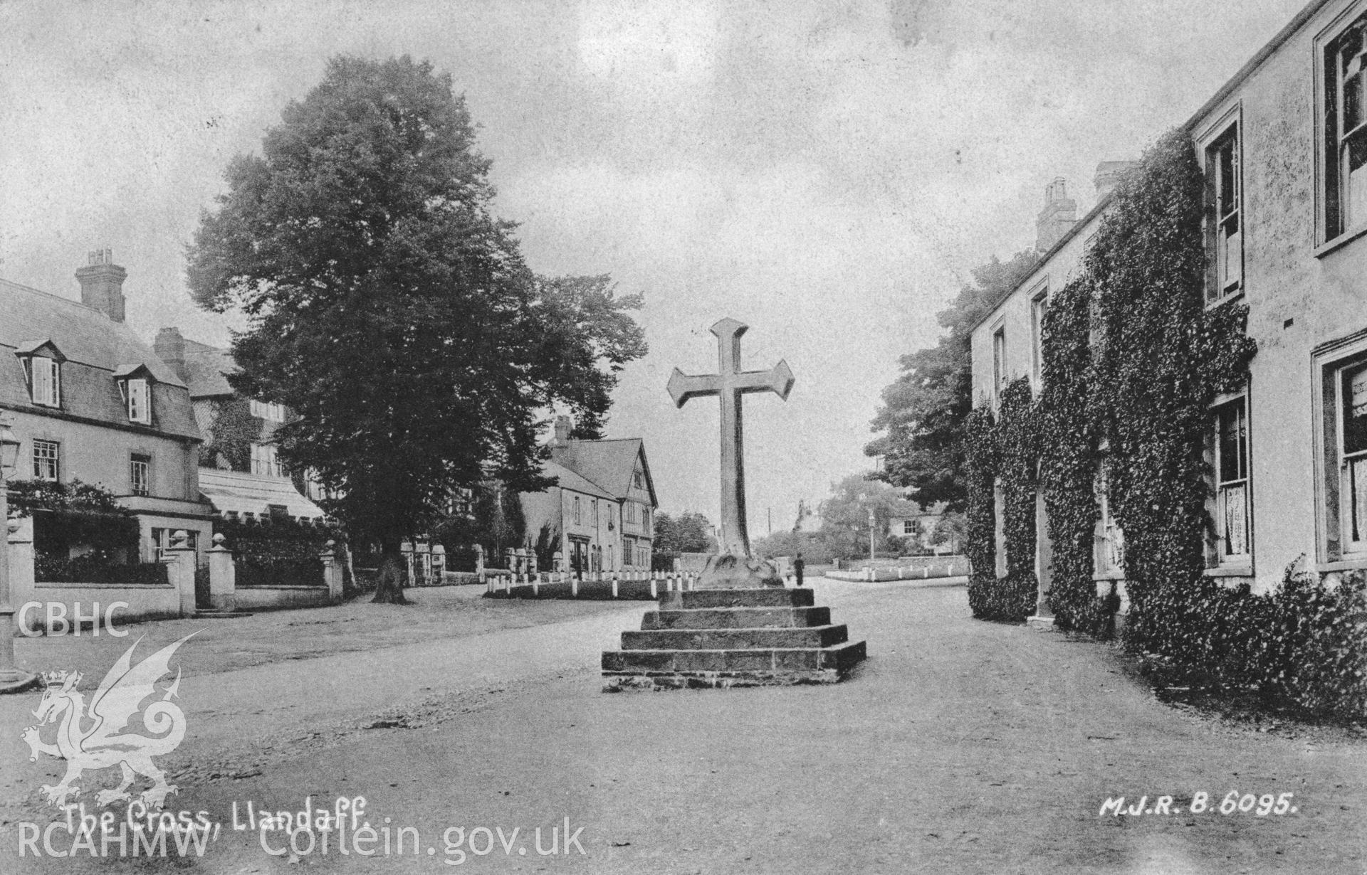 Digitised copy of a 1919  black and white postcard showing The Cross, Llandaff, loaned for copying by Daryl Leeworthy.