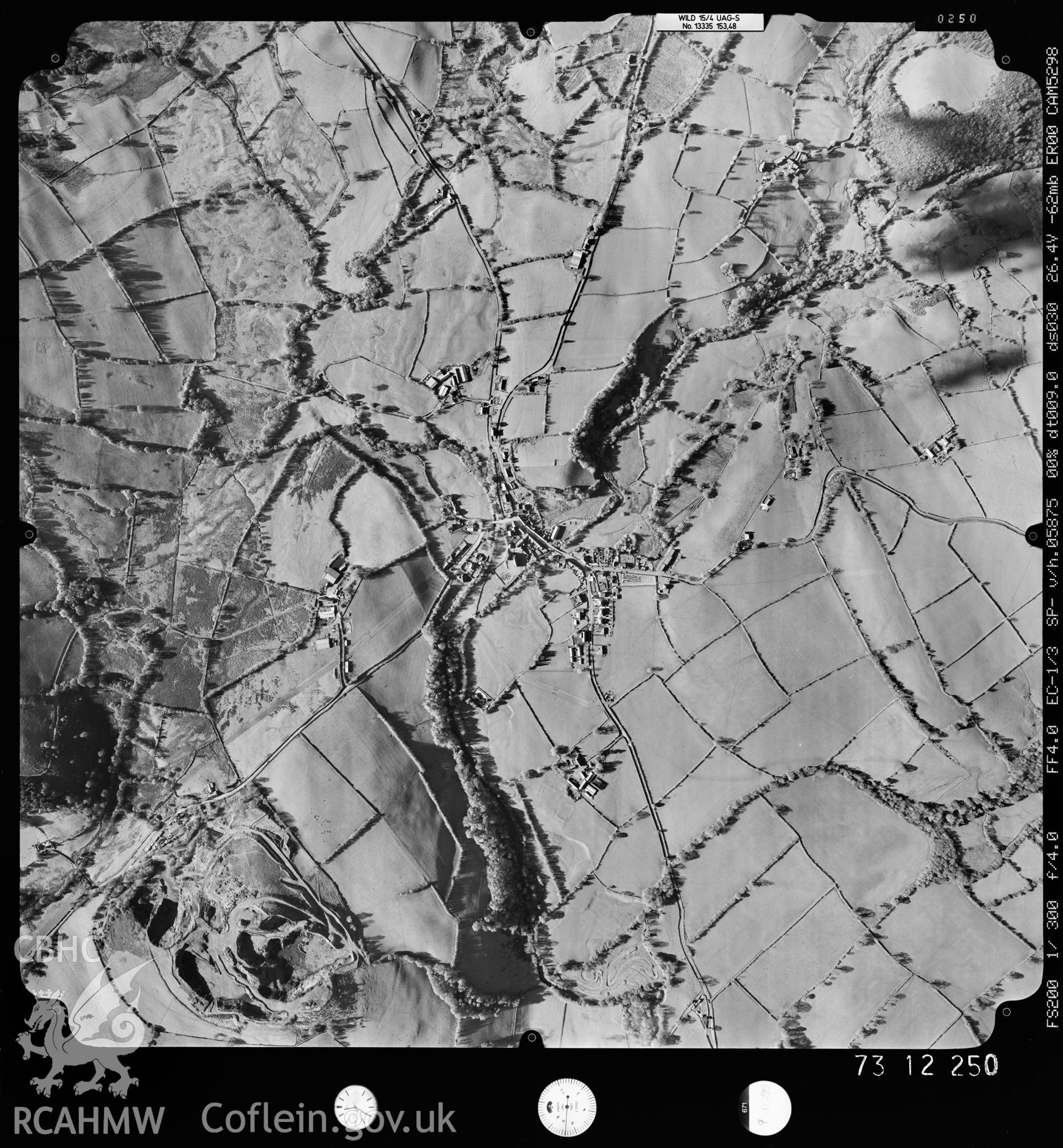 Digitized copy of an aerial photograph showing the Llansawel area,  taken by Ordnance Survey, 1999