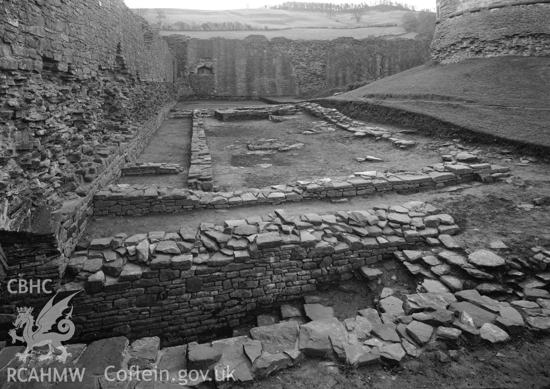 D.O.E photograph of Skenfrith Castle. 1965-66 excavations - general view of foundations and postern stair.