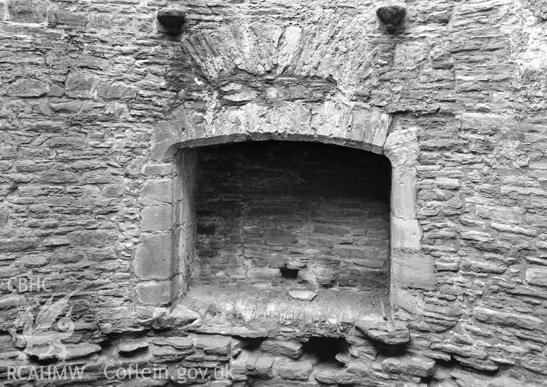 D.O.E photographs of Bronllys Castle Tower - interior fireplace on second floor.