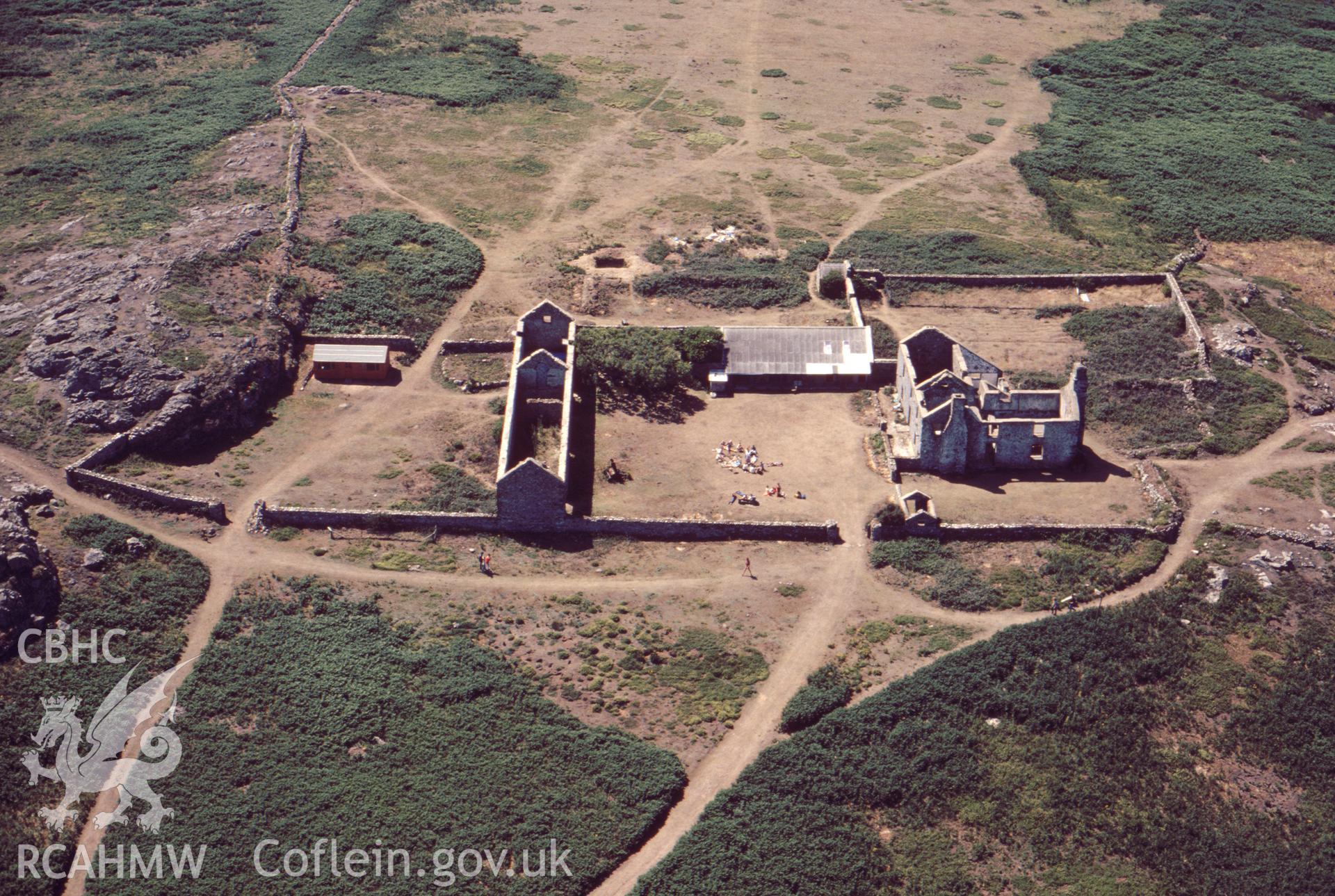 Colour slide showing Skomer Island Farm taken by J. Evans 1984