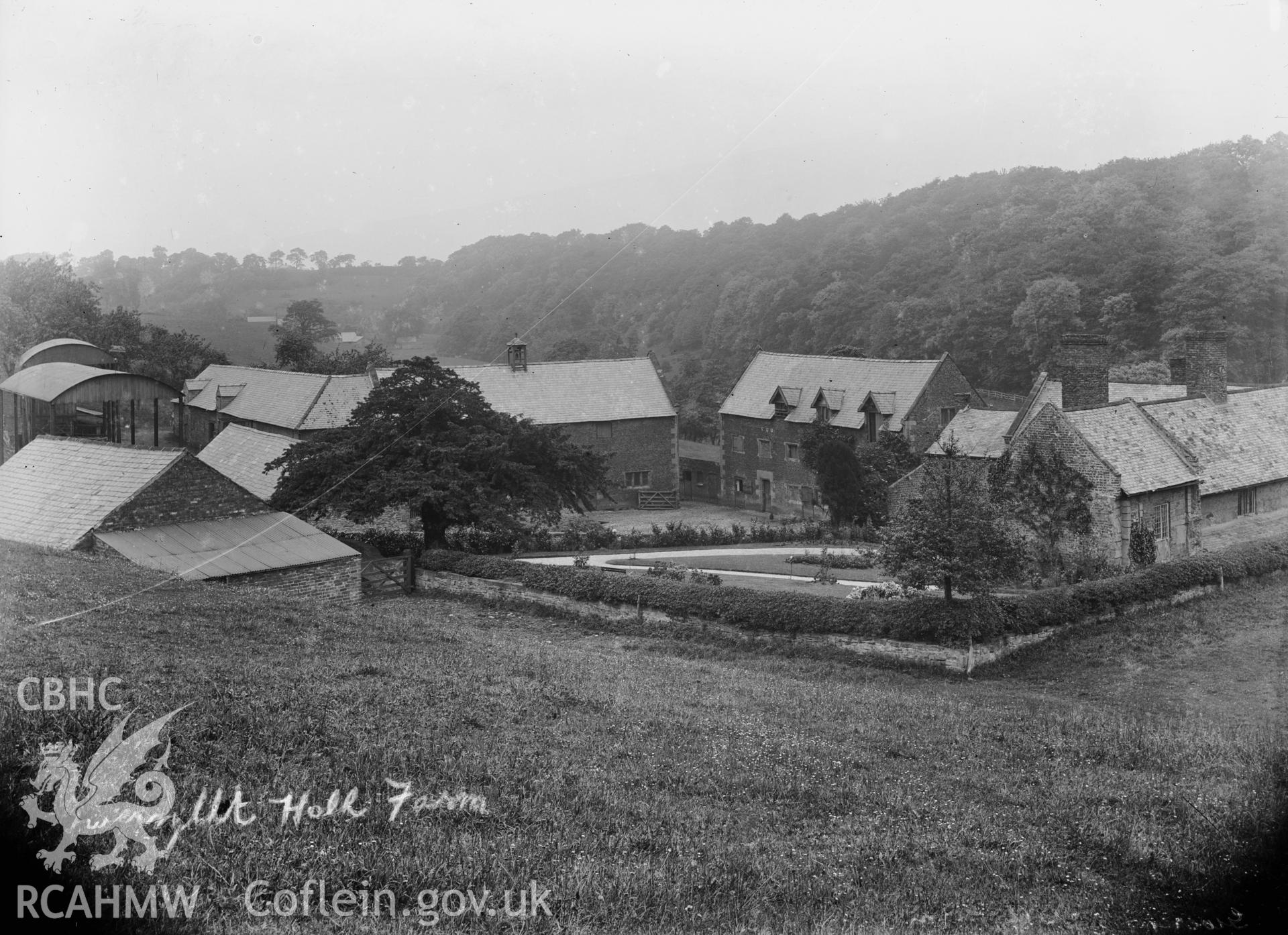 A black and white photograph of Gwersyllt Hall Farm from the Davies Collection.  Negative held.