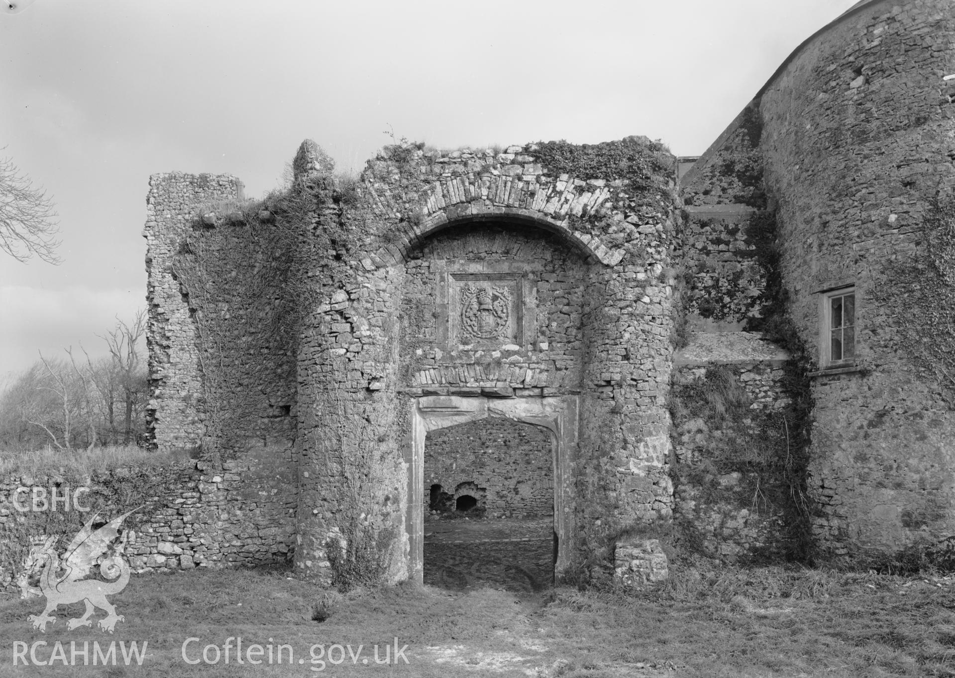 D.O.E photograph of Oxwich Castle - gate from west..