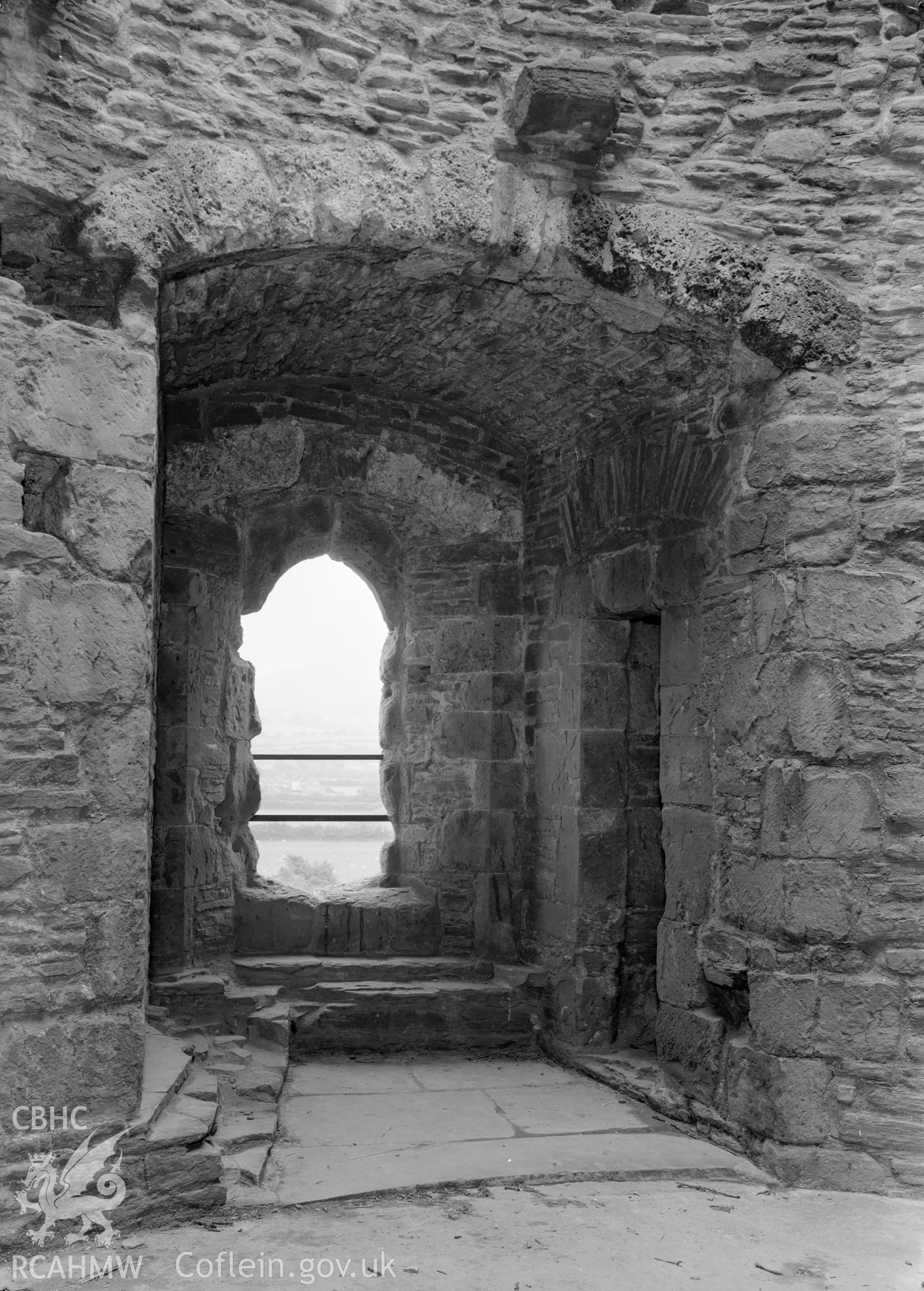 D.O.E photographs of Bronllys Castle Tower - interior bottom access to lower stair.
