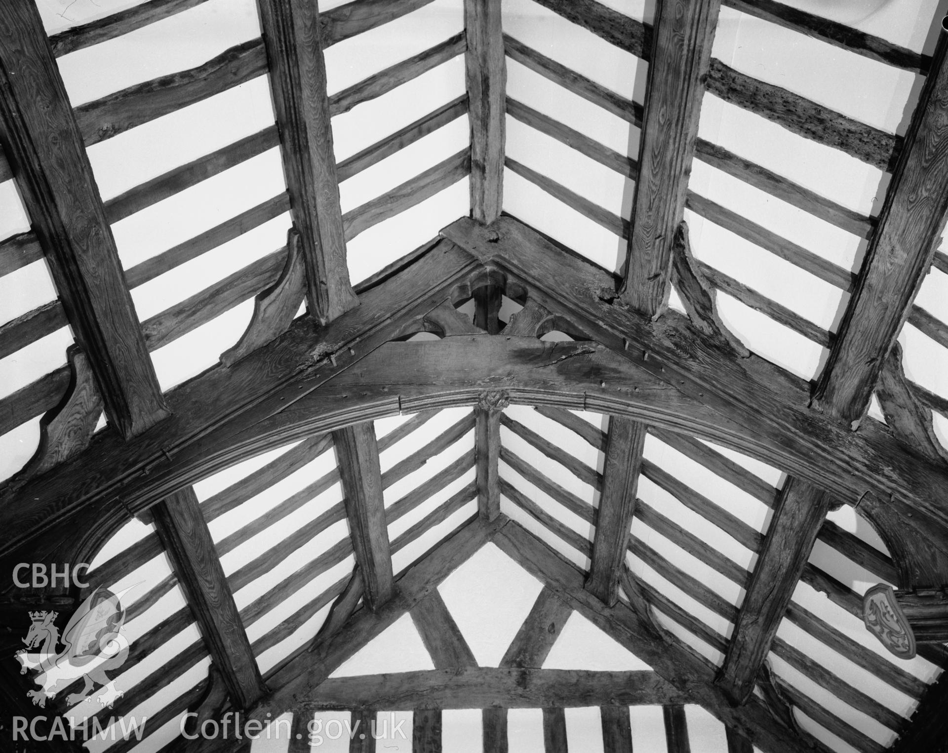 Interior view showing roof timbers.