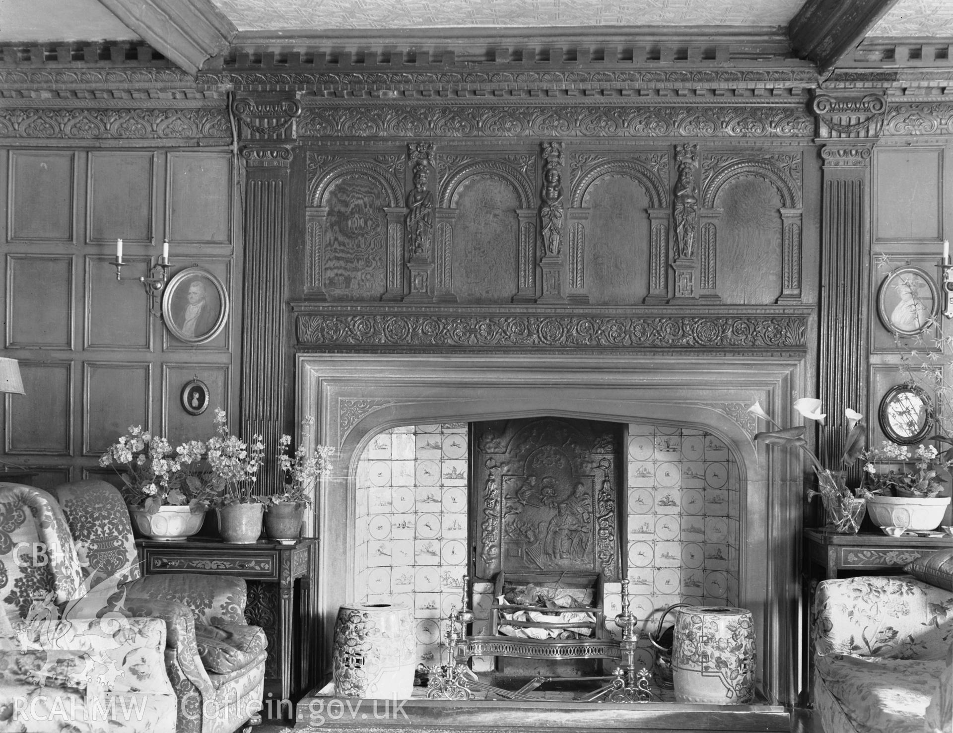Interior view showing the fireplace in the drawing room.