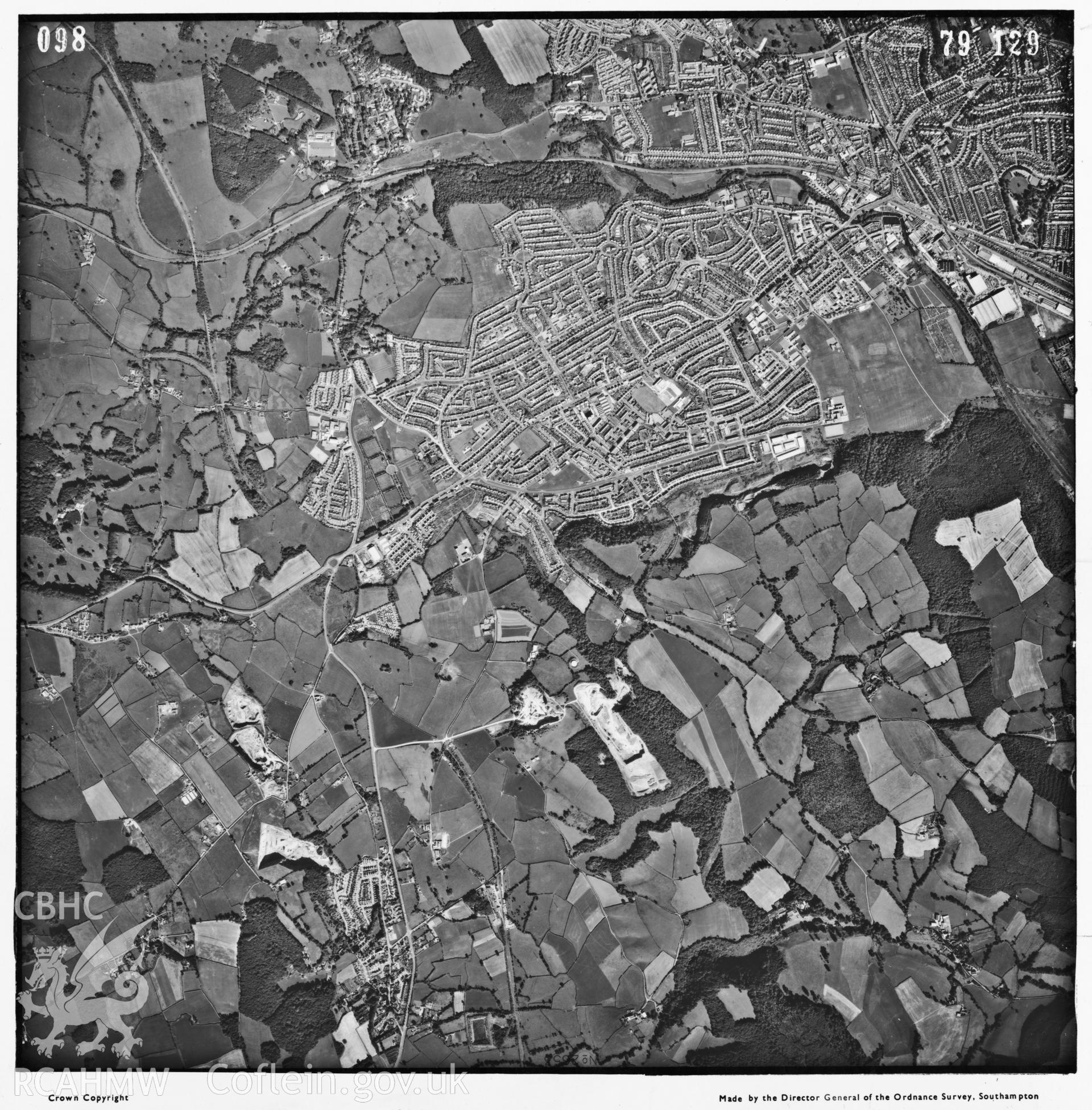 Digitized copy of an aerial photograph showing area to the south-west of Cardiff, taken by Ordnance Survey, 1979.