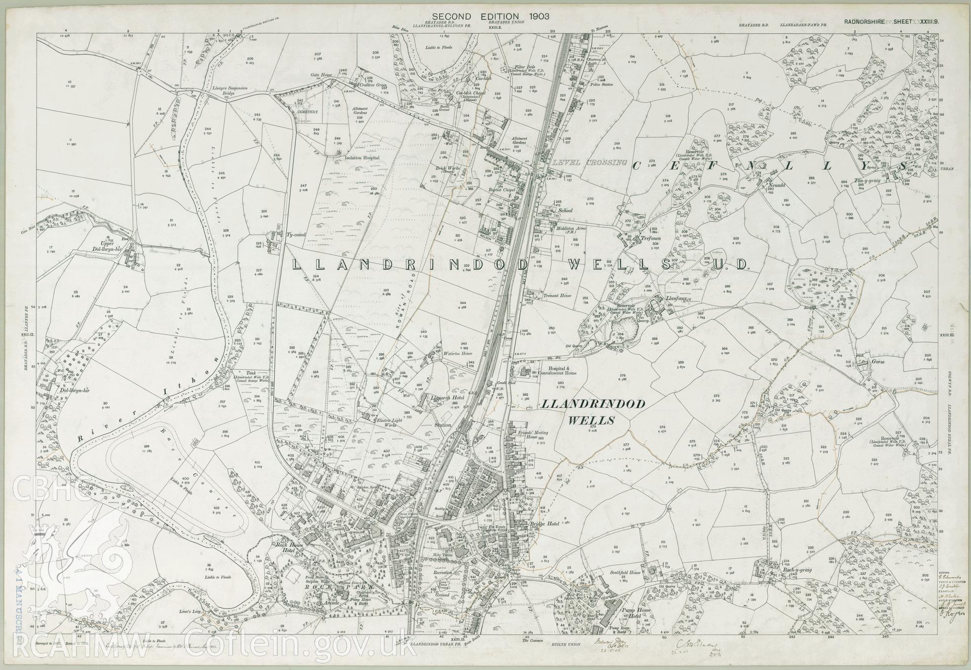 Digital copy of an Ordnance Survey second edition county series map, six inch, 1:10560, ungridded, showing Llandrindod Wells area.
