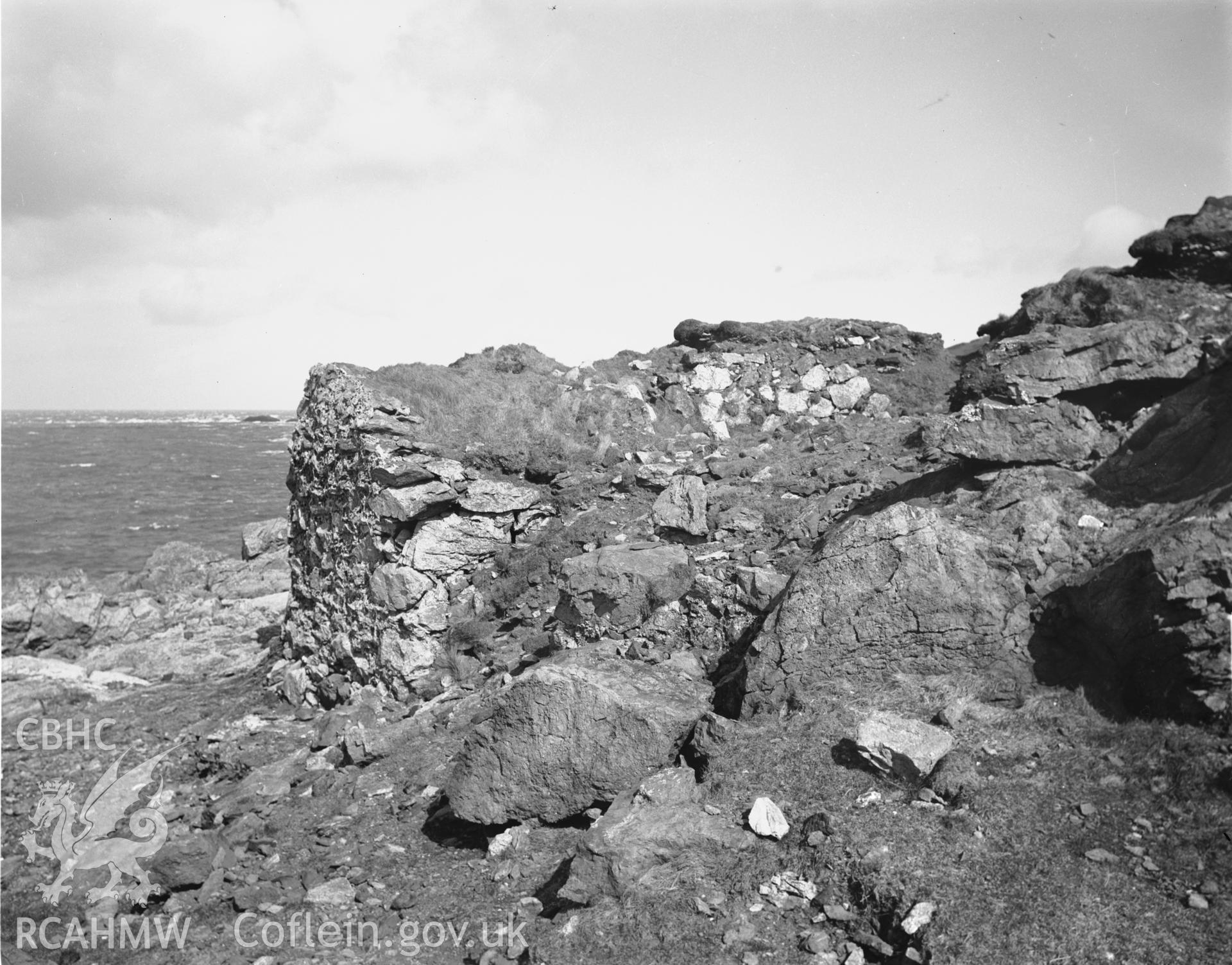 Digitised copy of a black and white negative showing remains of a limekiln, produced by RCAHMW before 1960.
