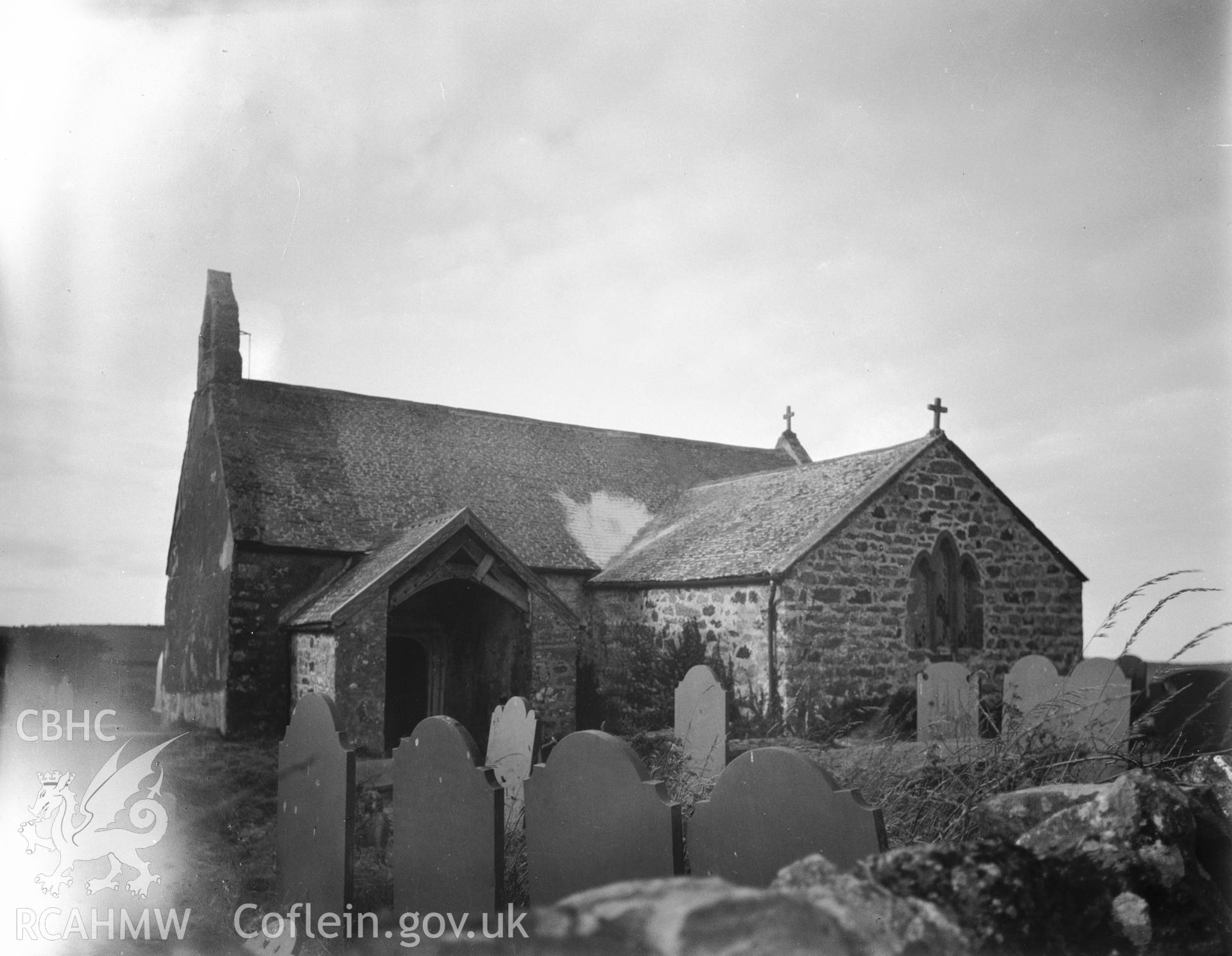 Digitised copy of a black and white negative showing St Iestyn's Church, produced by RCAHMW before 1960