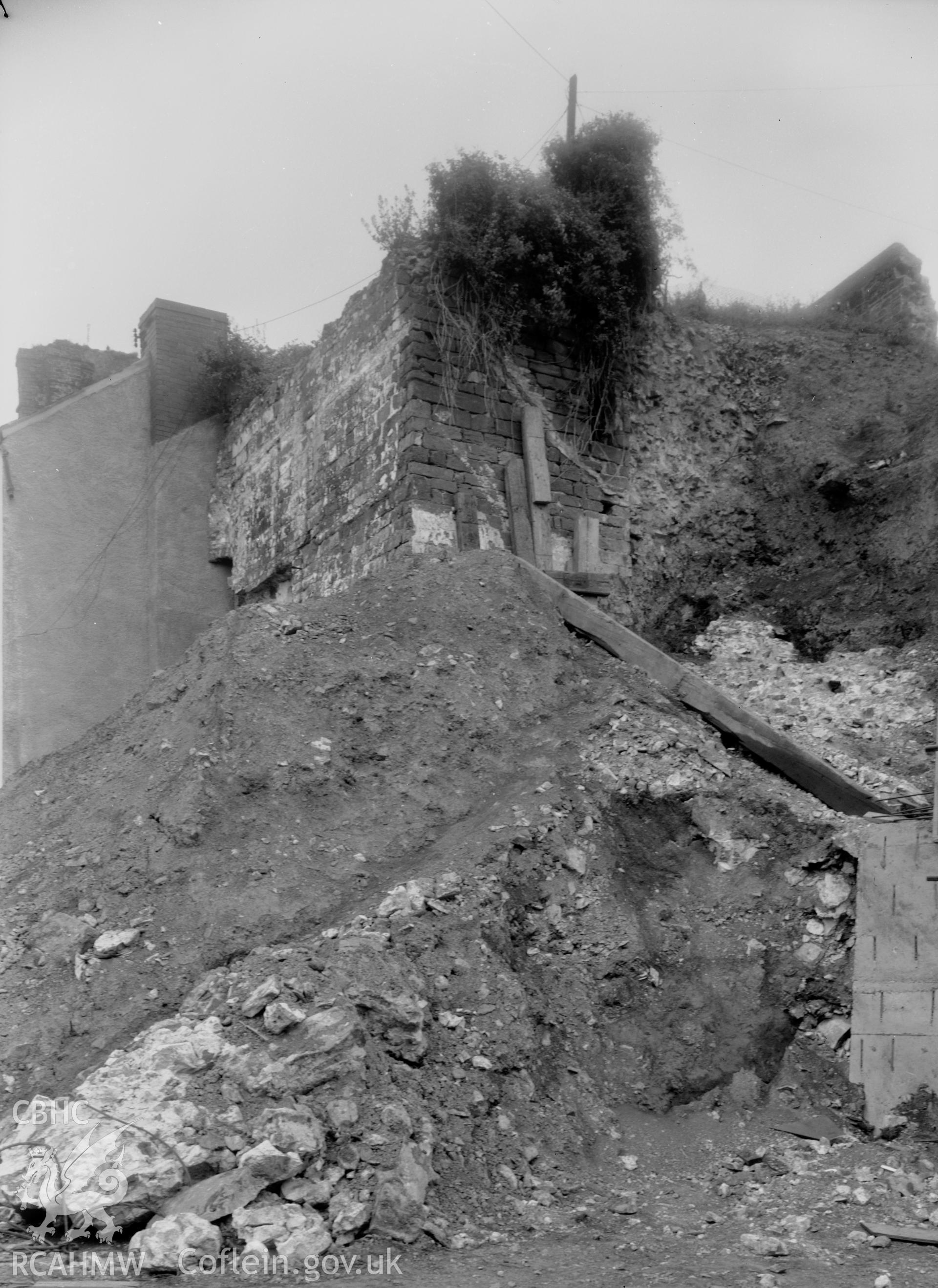 D.O.E photograph of Carmarthen Castle - tower facing Bridge Street, from the South East.