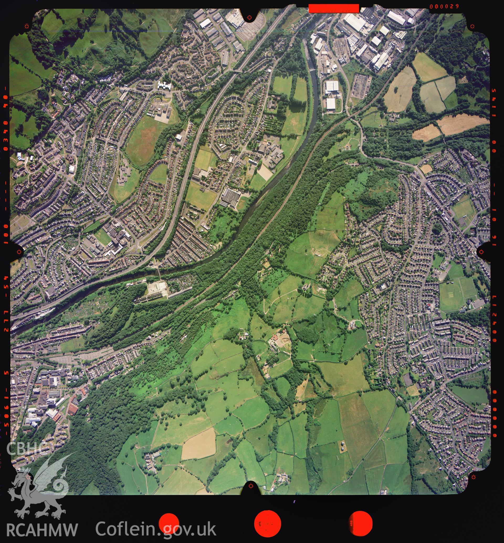 Digitized copy of a colour aerial photograph showing the area around Treforest, taken by Ordnance Survey, 2003.