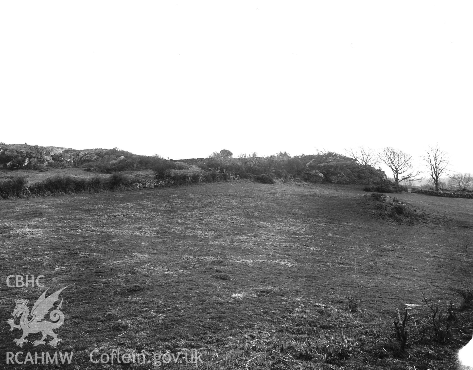 Digitised copy of a black and white negative showing Dinas, Cadnant, produced by RCAHMW, before 1960.