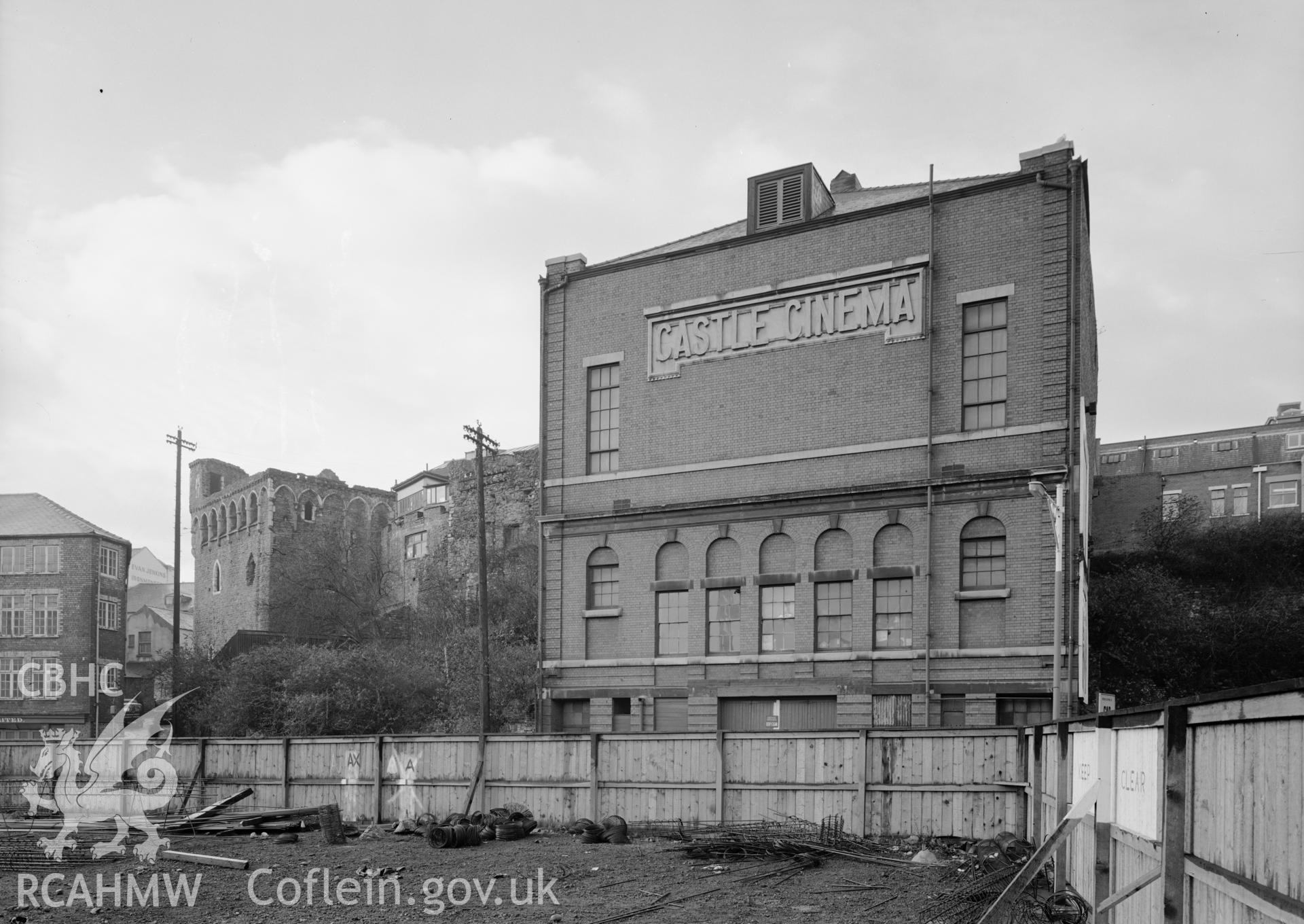 D.O.E photograph of Swansea Castle and Castle Cinema.