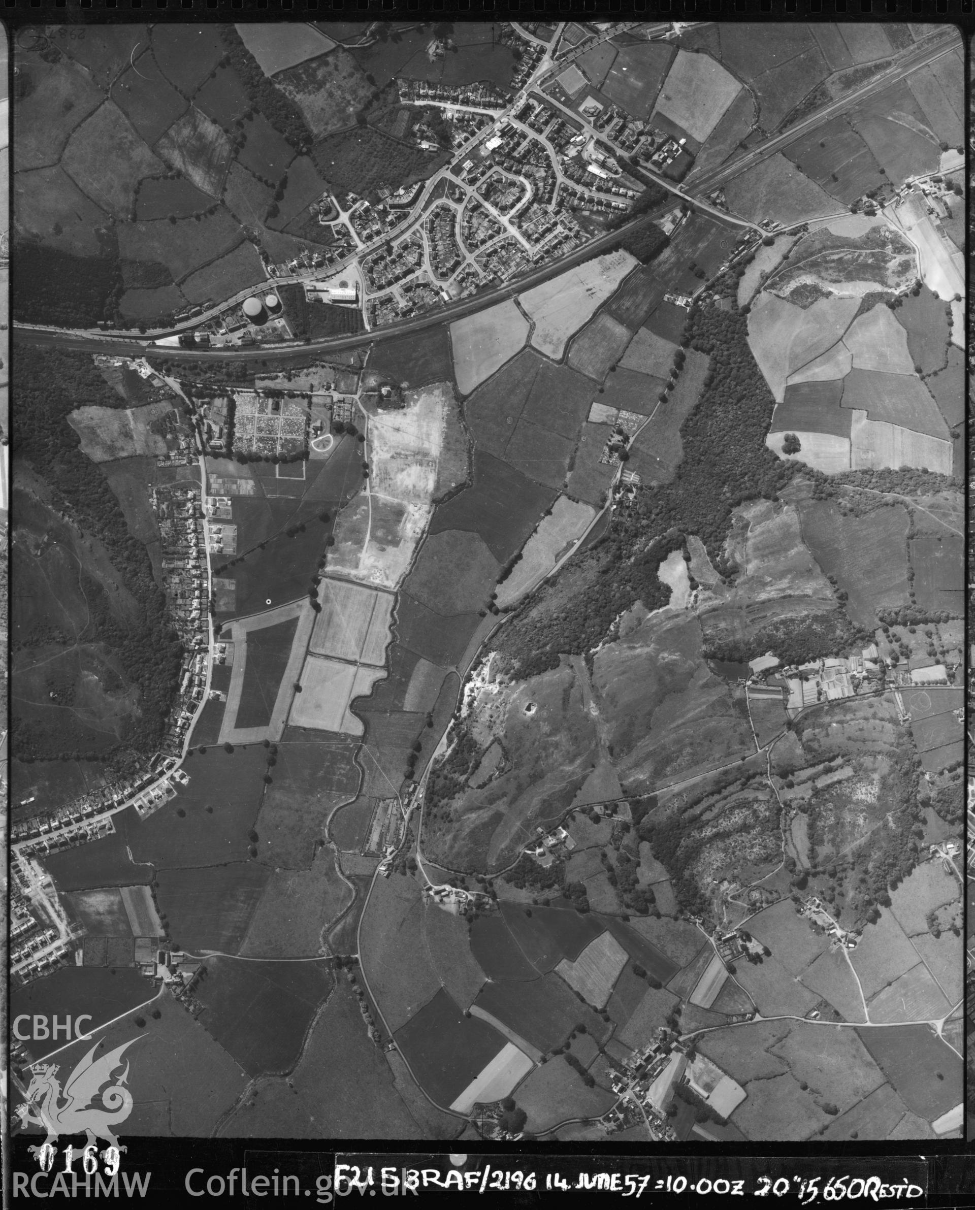 Black and white vertical aerial photograph, taken by the RAF, showing the Llanddulas area 1957.